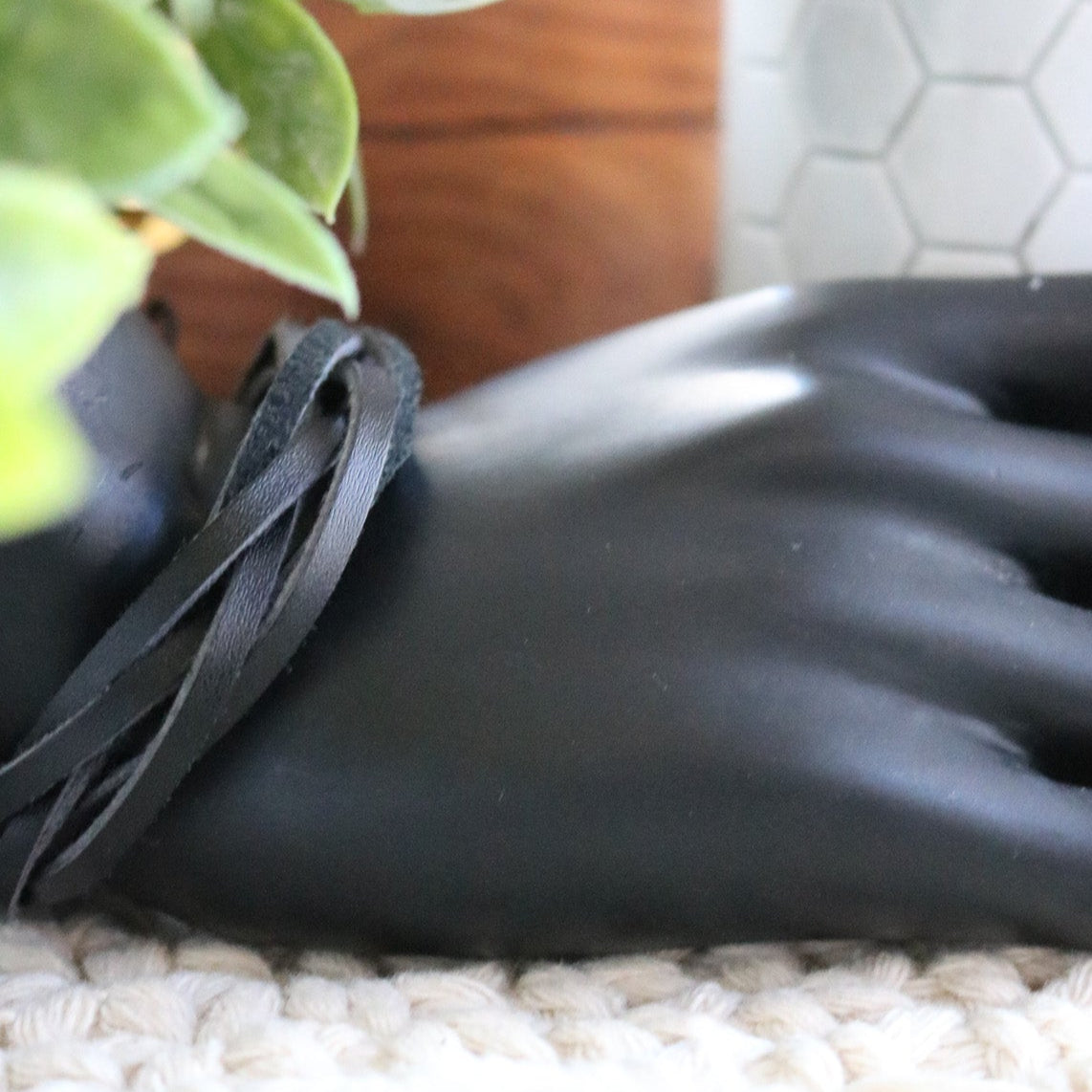 Black Soft Leather Braided Adjustable Bracelet