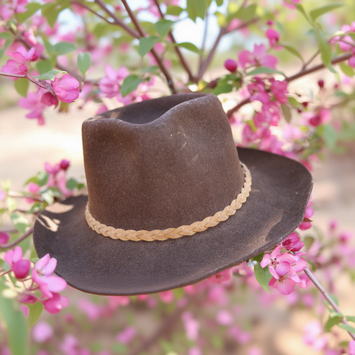 mallory stetson cowboy hat tobacco brown wool size 6 3/4 vintage western hat braided band