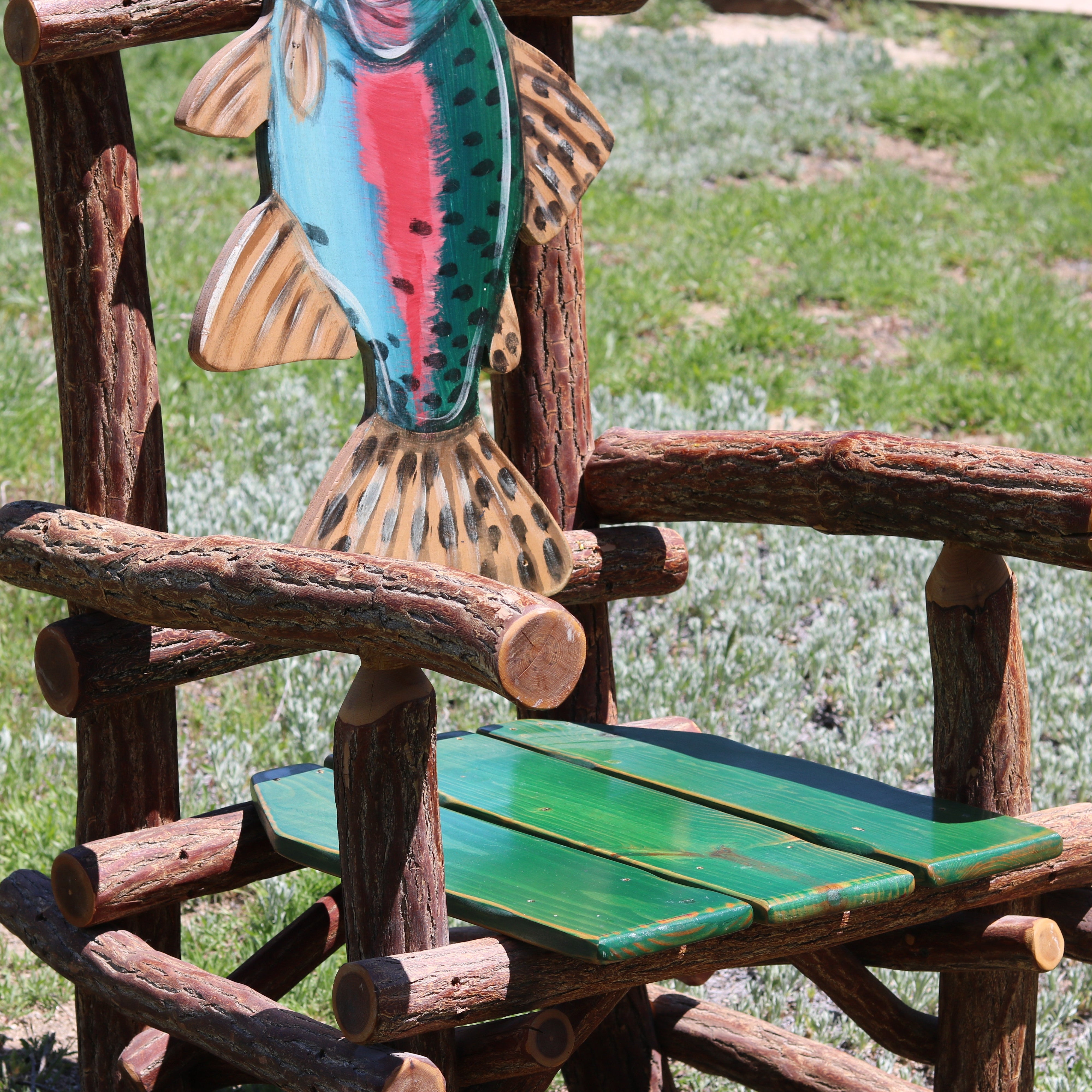 Natural Log Chair with a Rainbow Trout Back