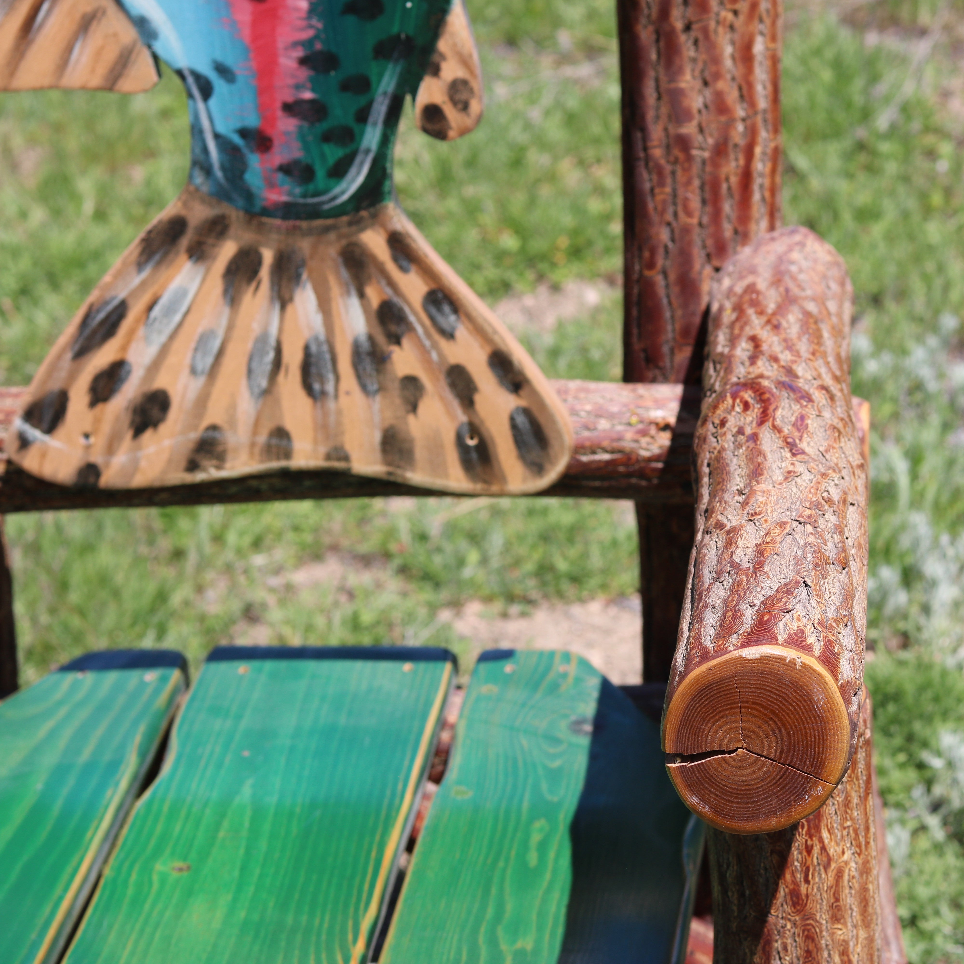 Natural Log Chair with a Rainbow Trout Back