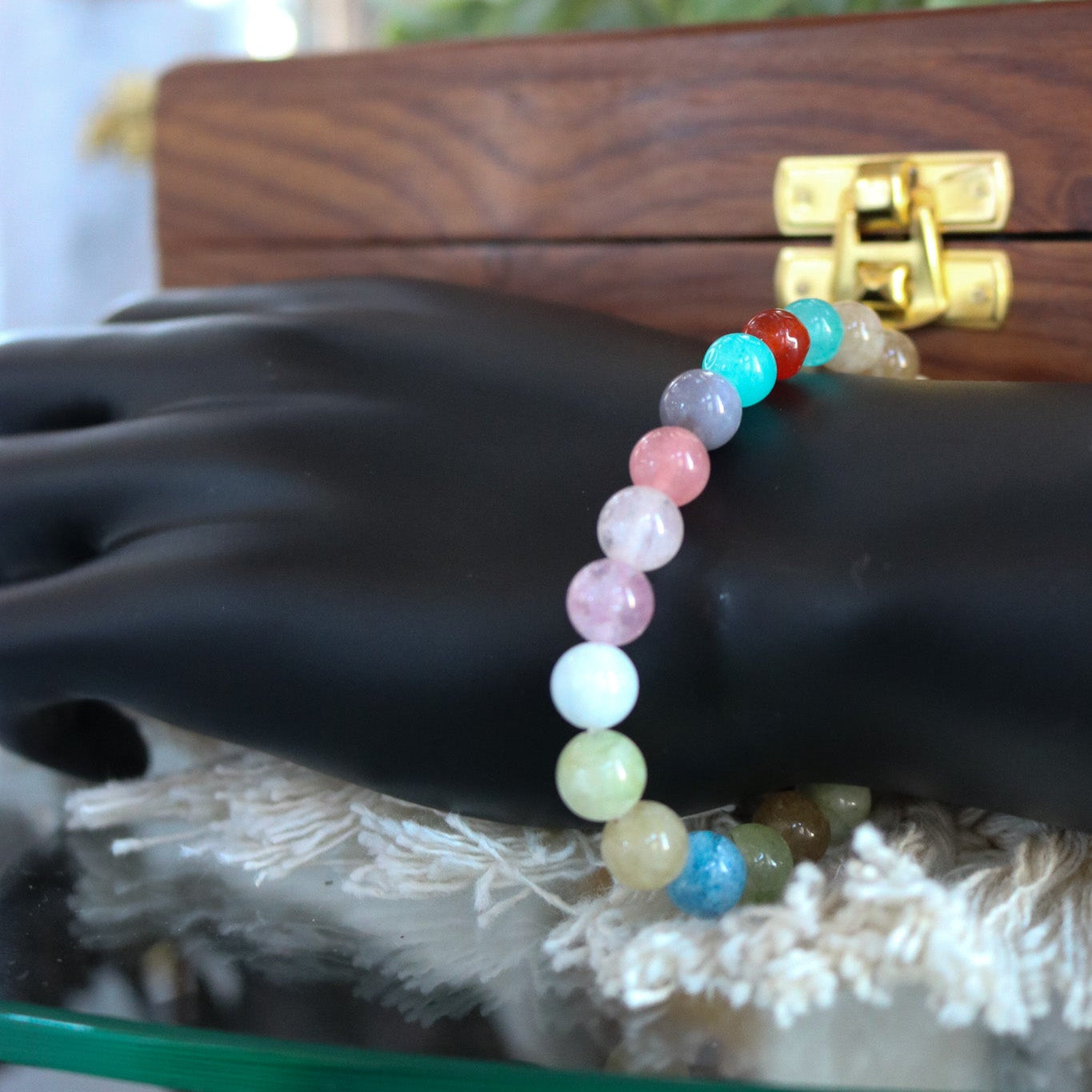 Beautifully Assorted Agate Stone Beaded Stretchy Bracelet