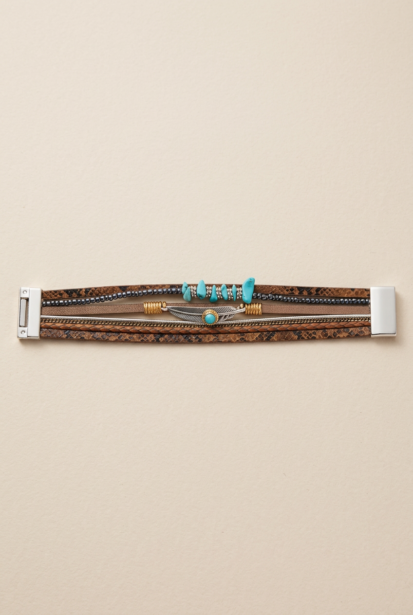 Turquoise & Brown Multilayer Boho Bracelet