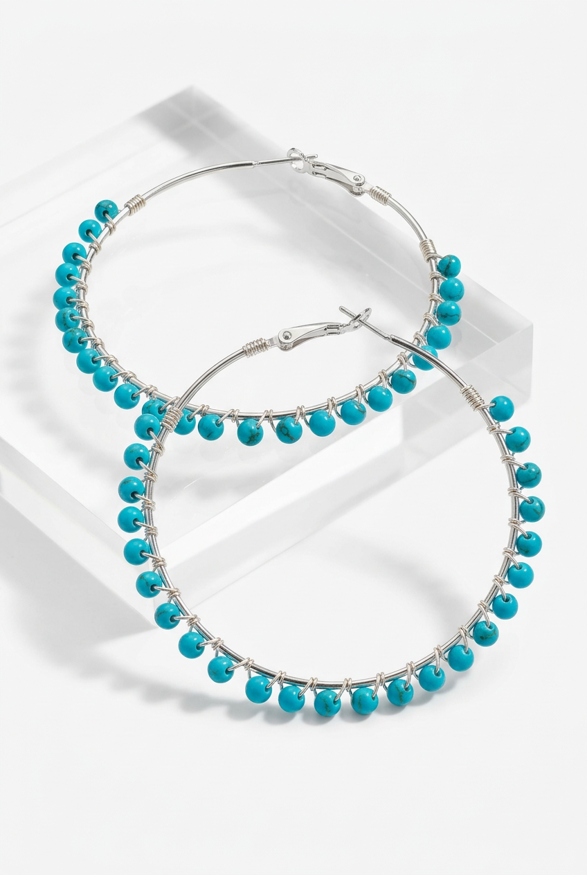 Turquoise Beaded Hoop Earrings