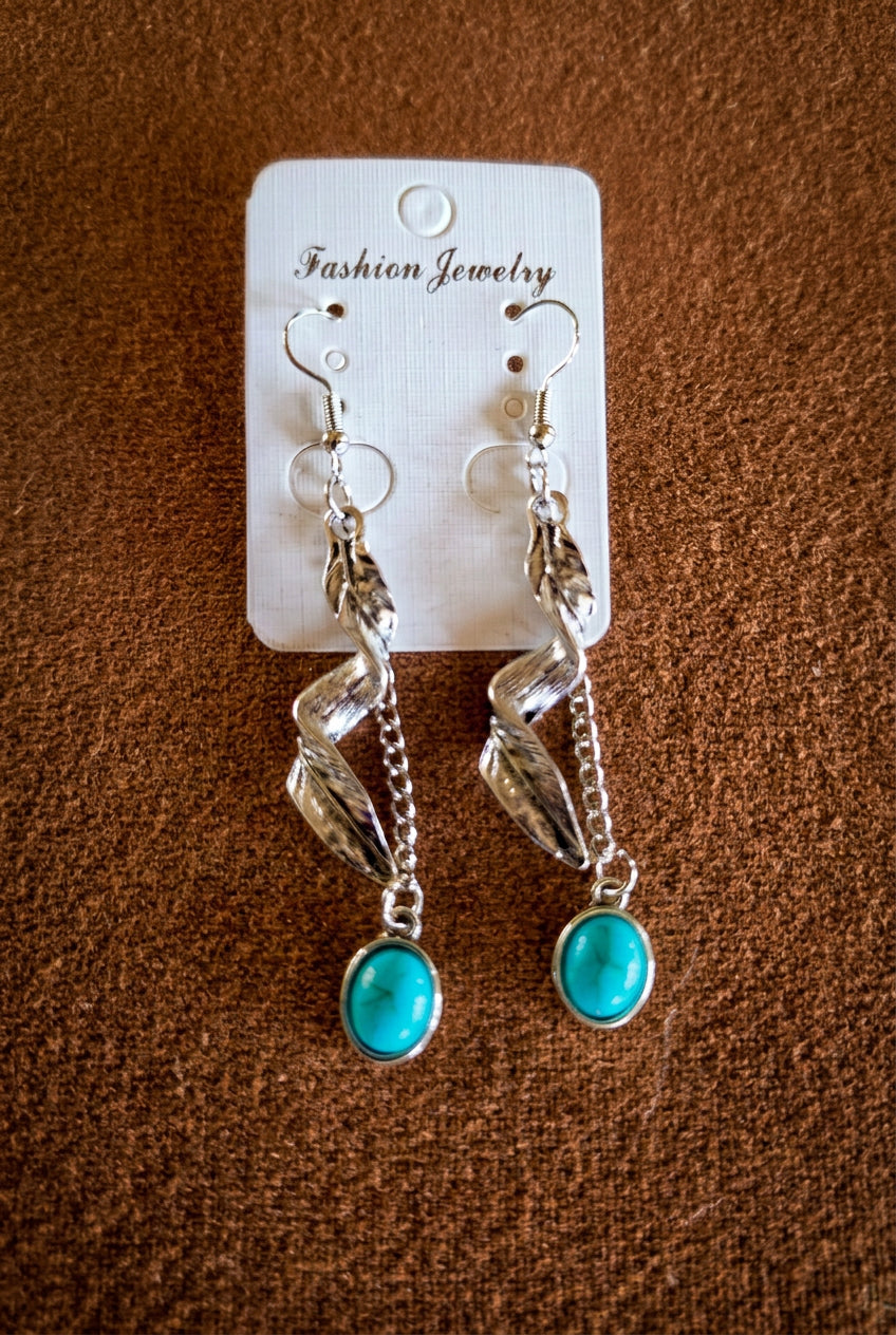 Turquoise & Twisted Leaf Dangle Earrings