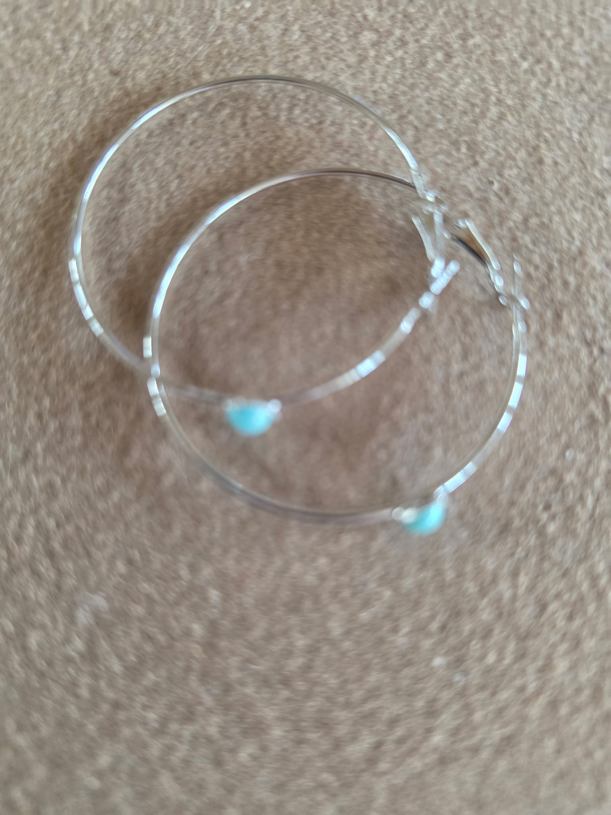Turquoise Accent Silver-Tone Hoop Earrings