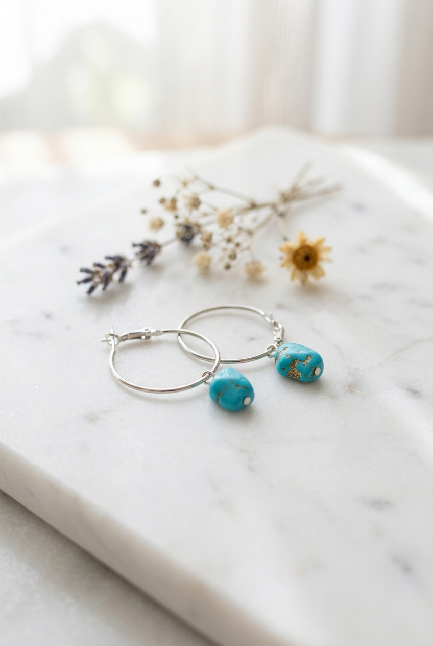 Turquoise Nugget Hoop Earrings