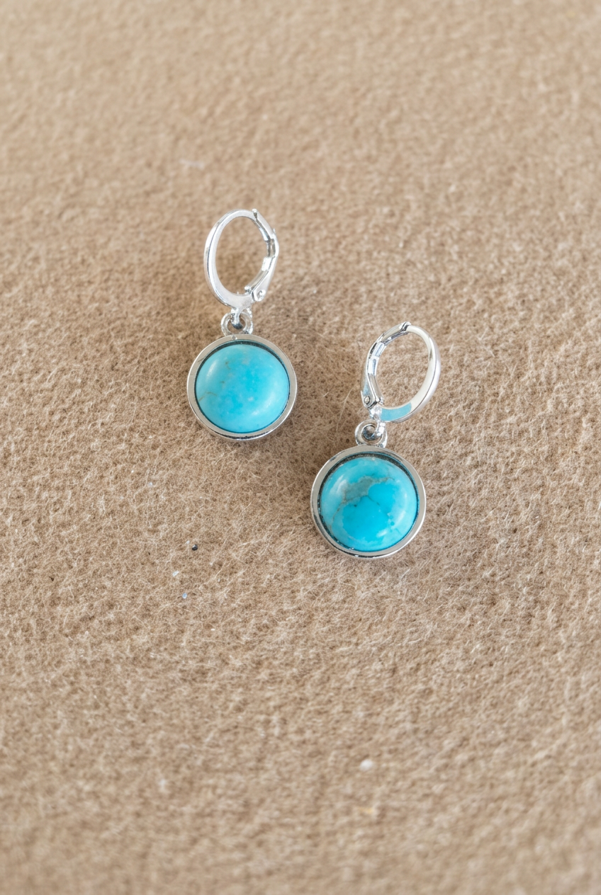 Turquoise Round Stone Dangle Earrings