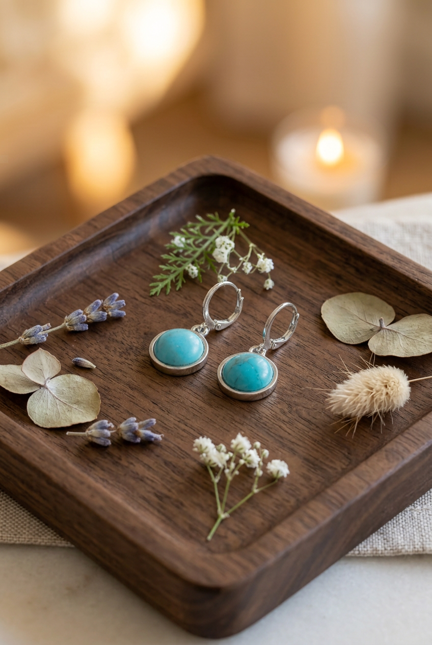 Turquoise Round Stone Dangle Earrings
