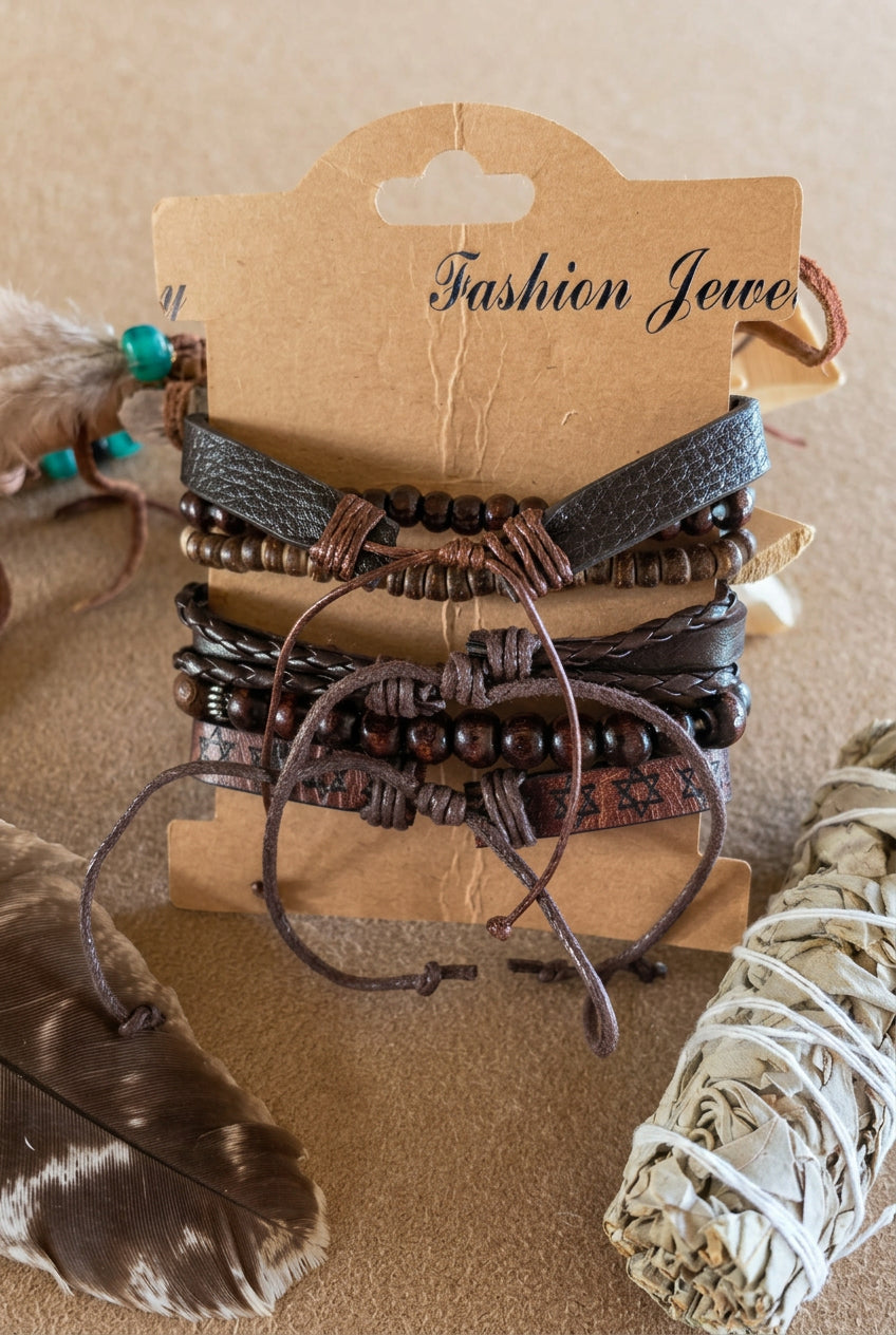 Western Boho Turquoise & Brown Multilayer Bracelet Set