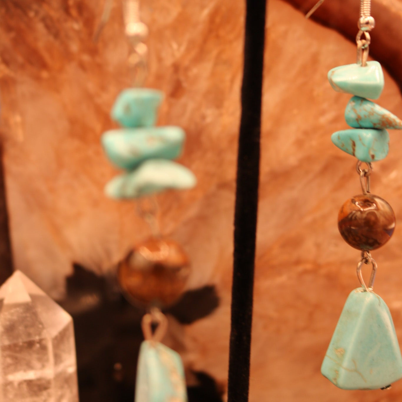 Classic Native American Style Turquoise and Tigers Eye Beaded Dangle Earrings