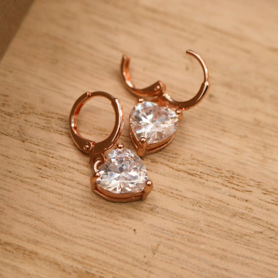 Rose Gold Lab Grown Heart Shaped Dimond Hoop Earrings