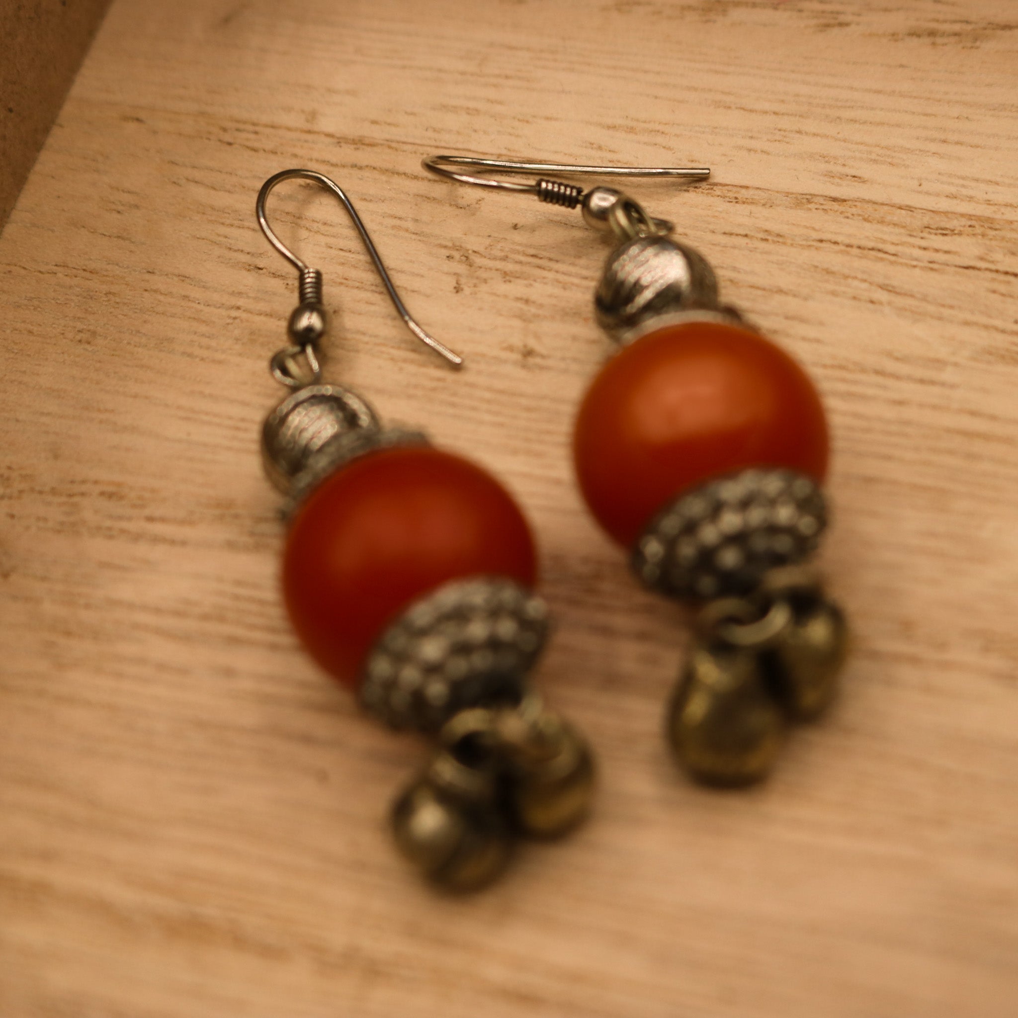 Handmade Orange Bead Dangle Earrings