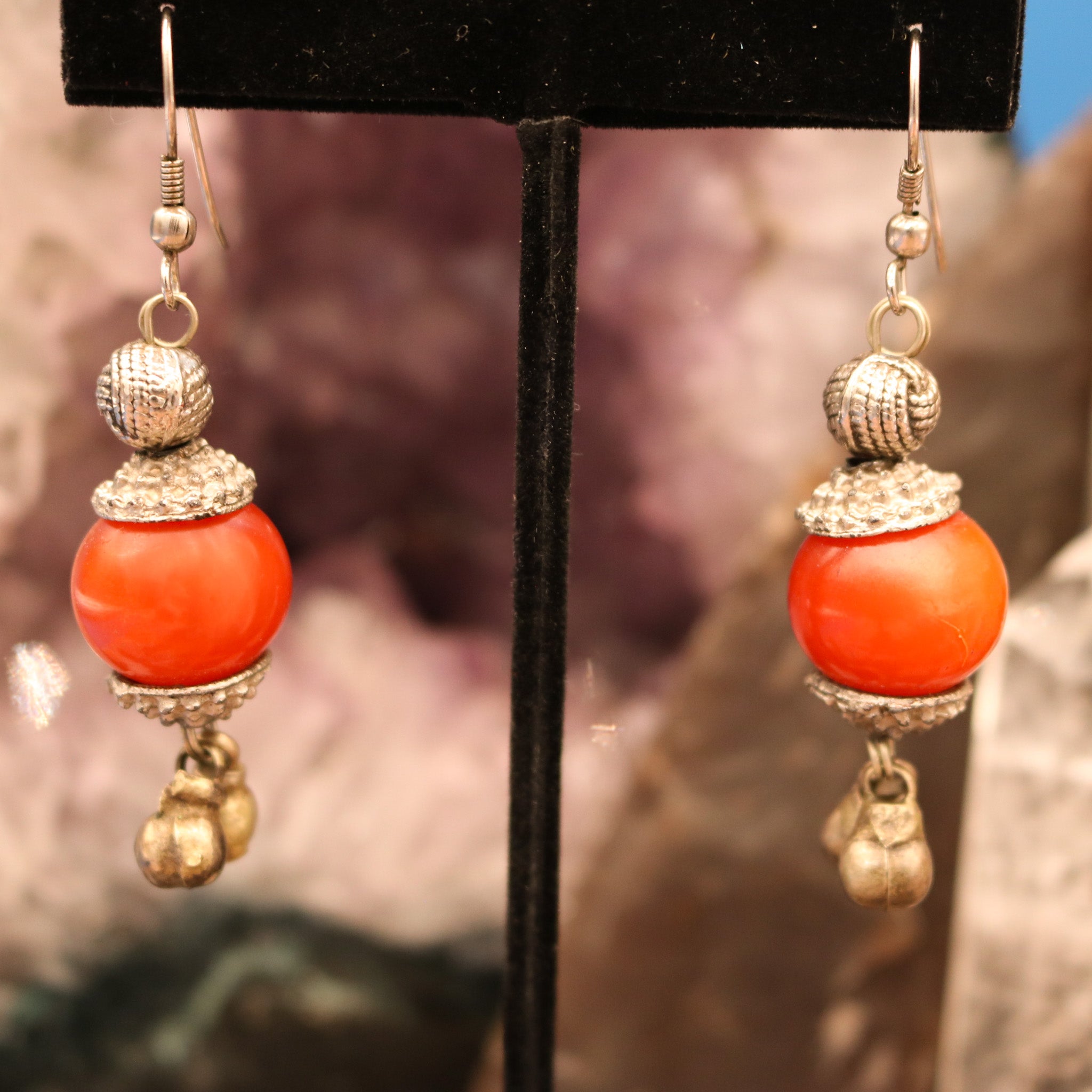 Handmade Orange Bead Dangle Earrings