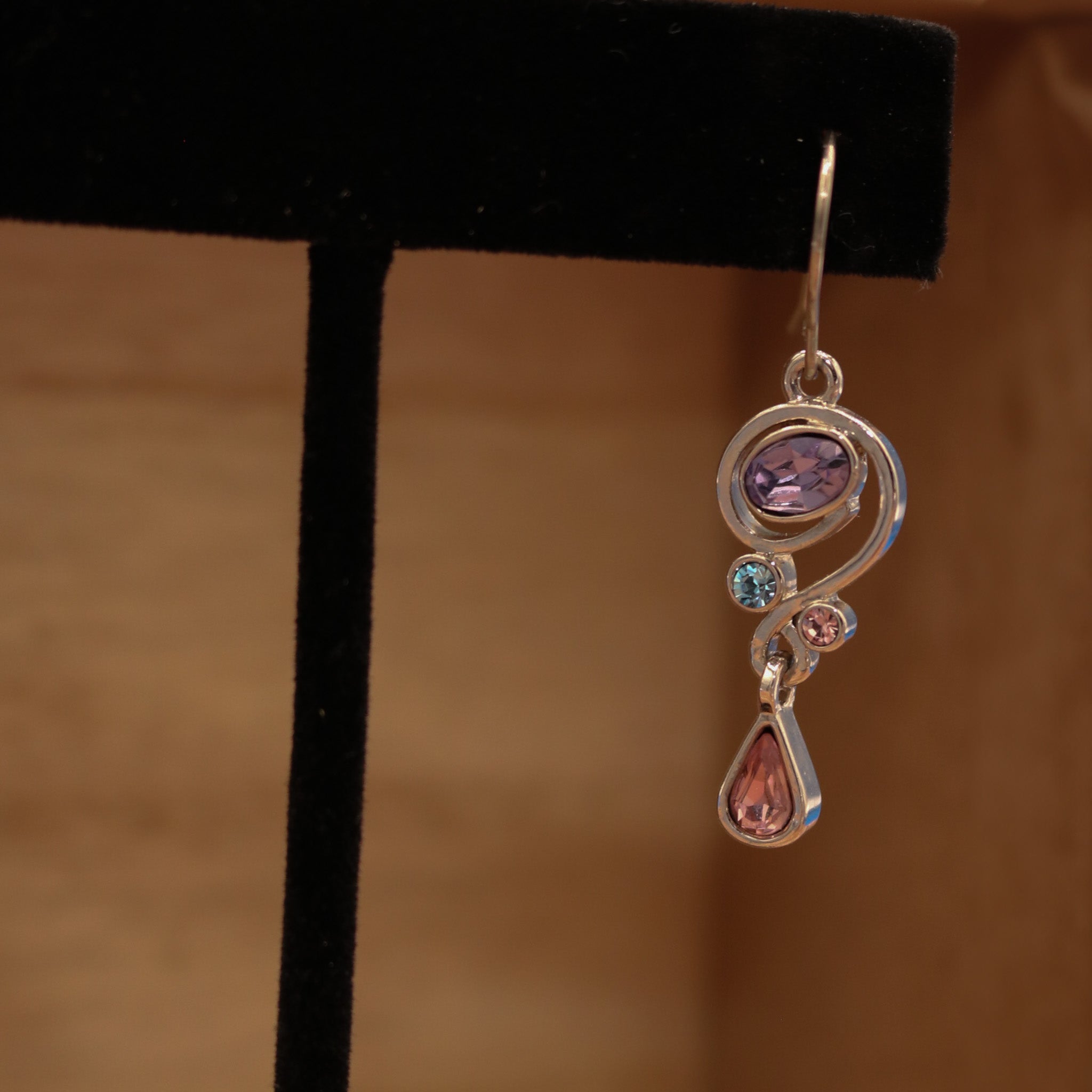 Elegant Pink and Purple Rhinestone Dangle Earrings
