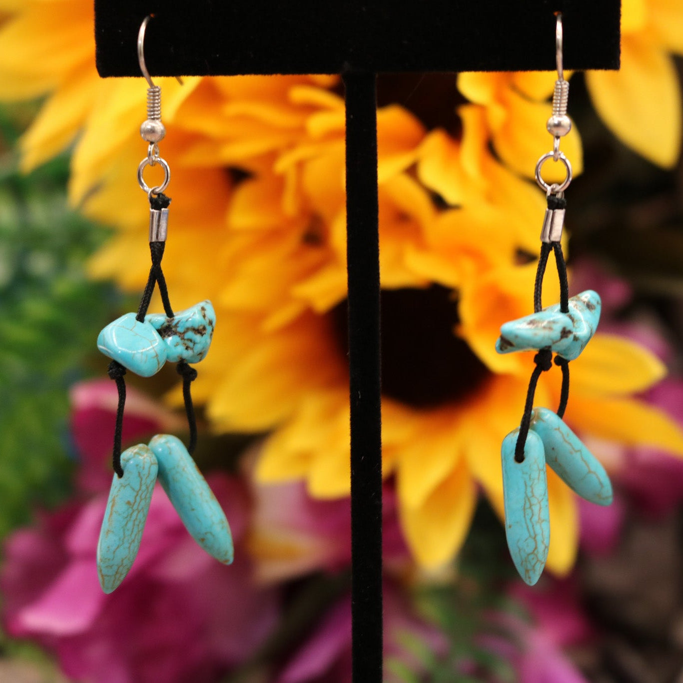 Turquoise Colored Bead Dangle Earrings
