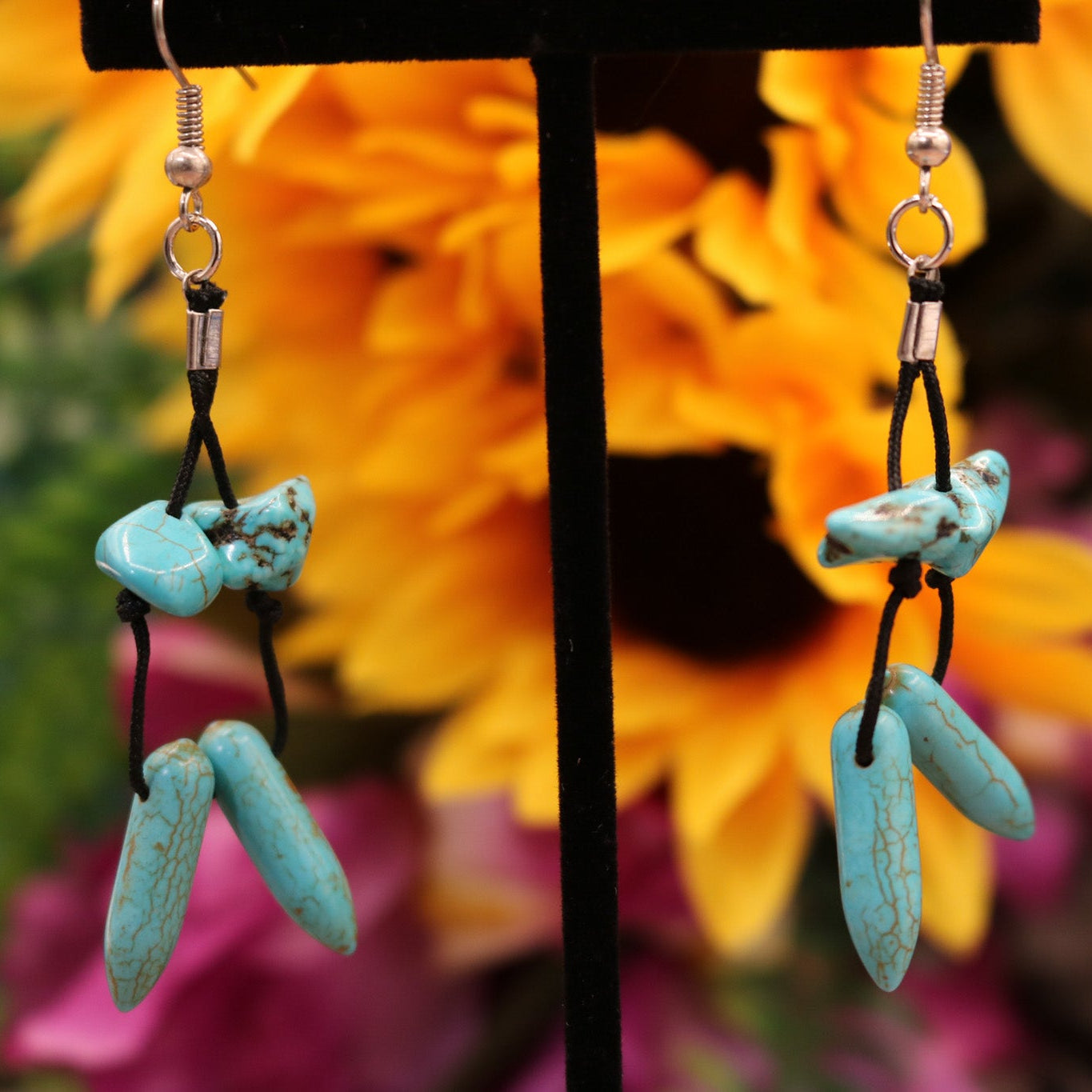 Turquoise Colored Bead Dangle Earrings
