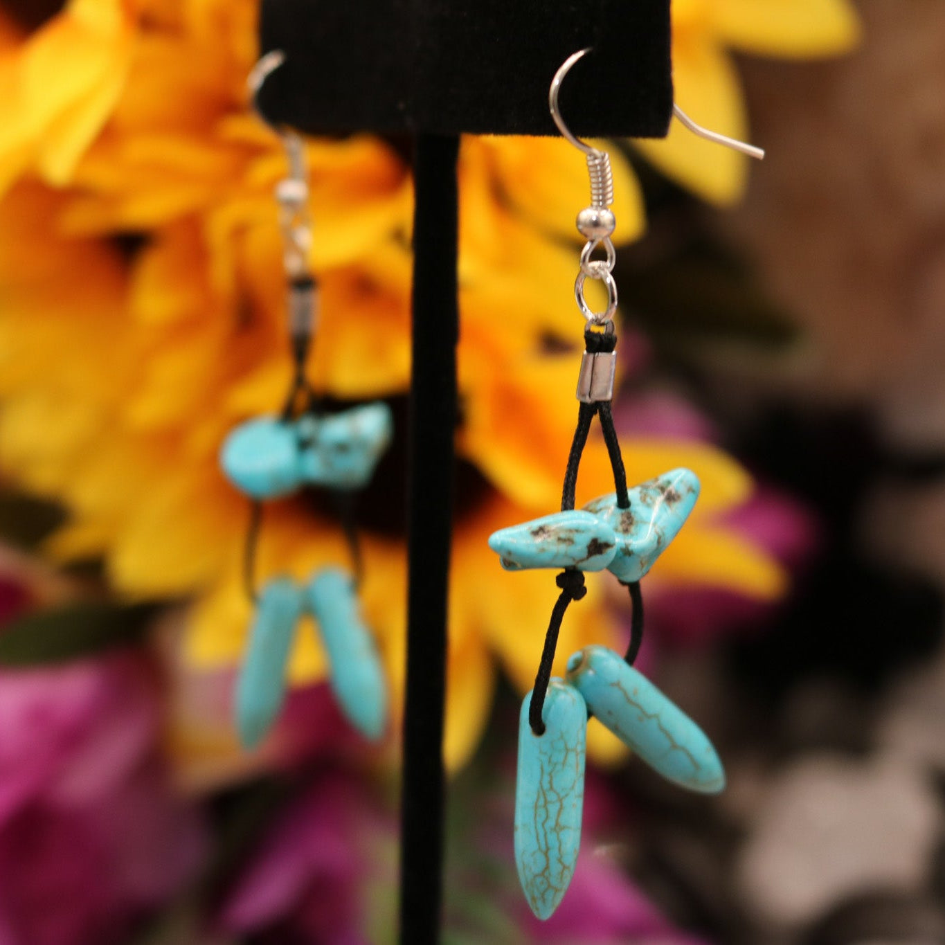Turquoise Colored Bead Dangle Earrings