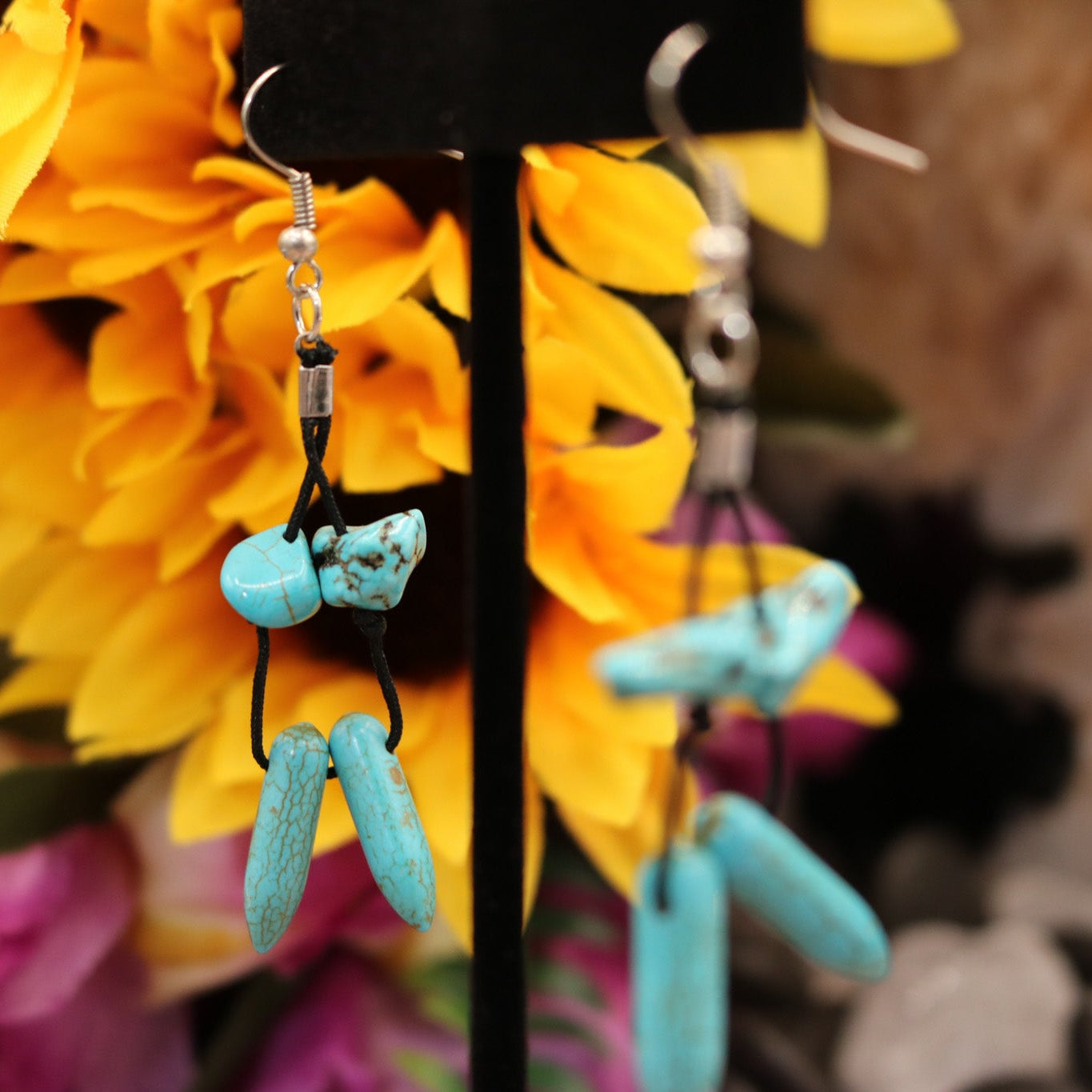 Turquoise Colored Bead Dangle Earrings