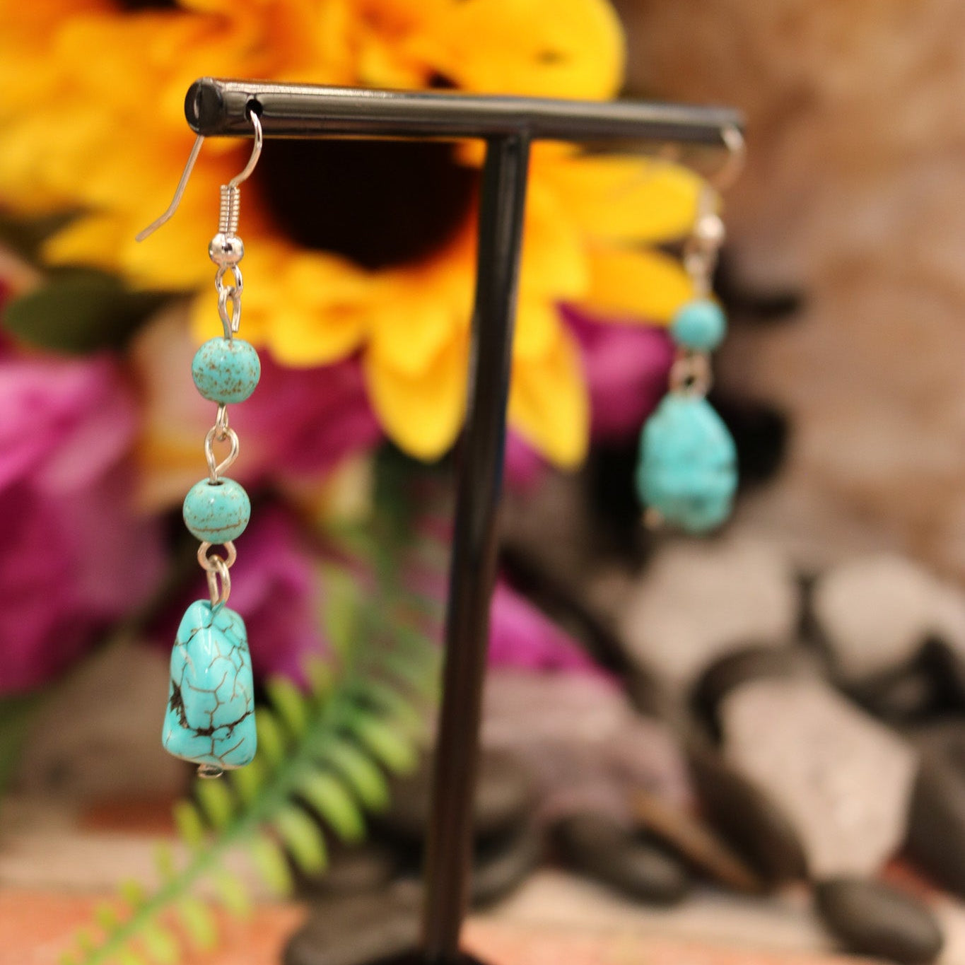 Faux Turquoise Dangle Earrings