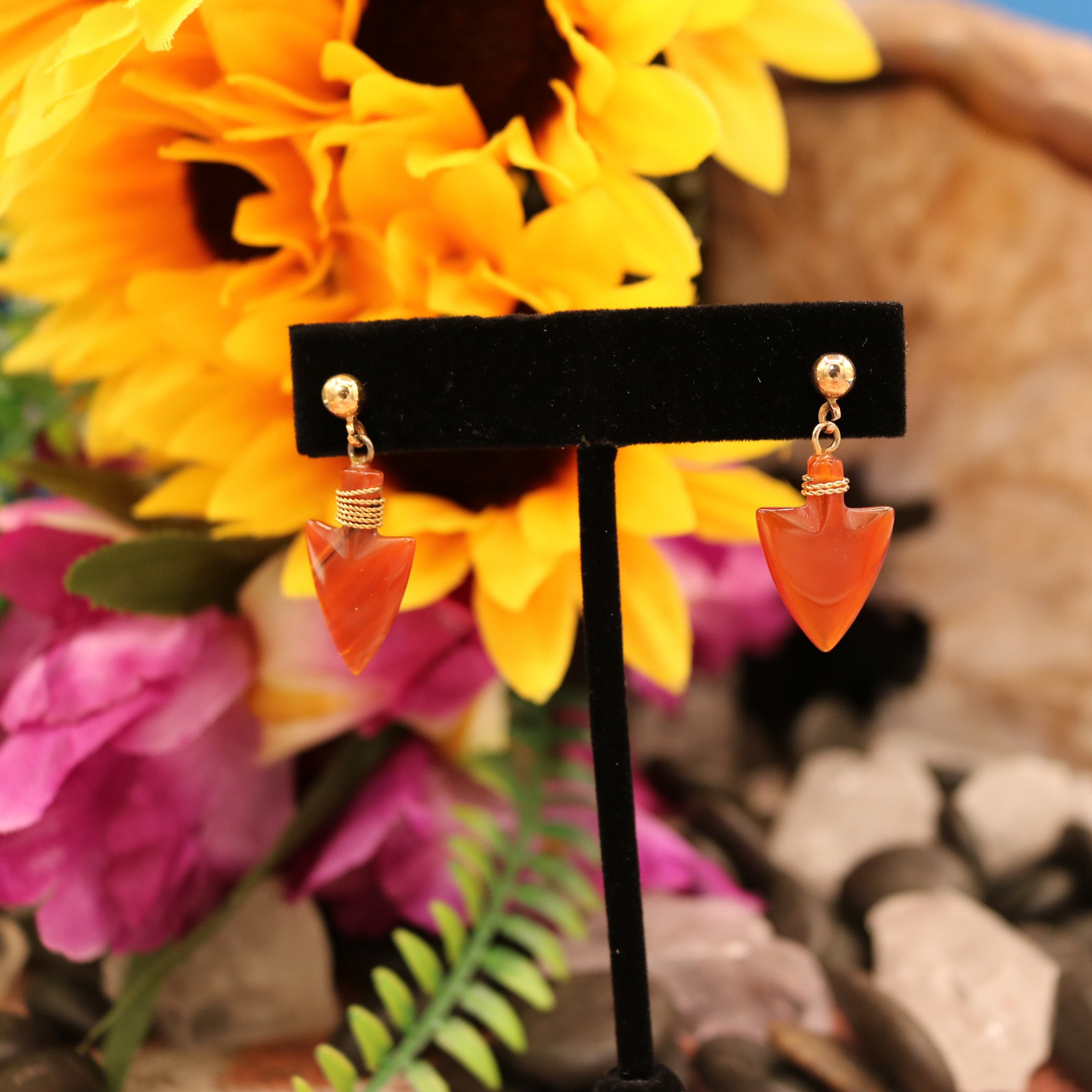 Carnelian Stone Arrowhead Dangle Earrings