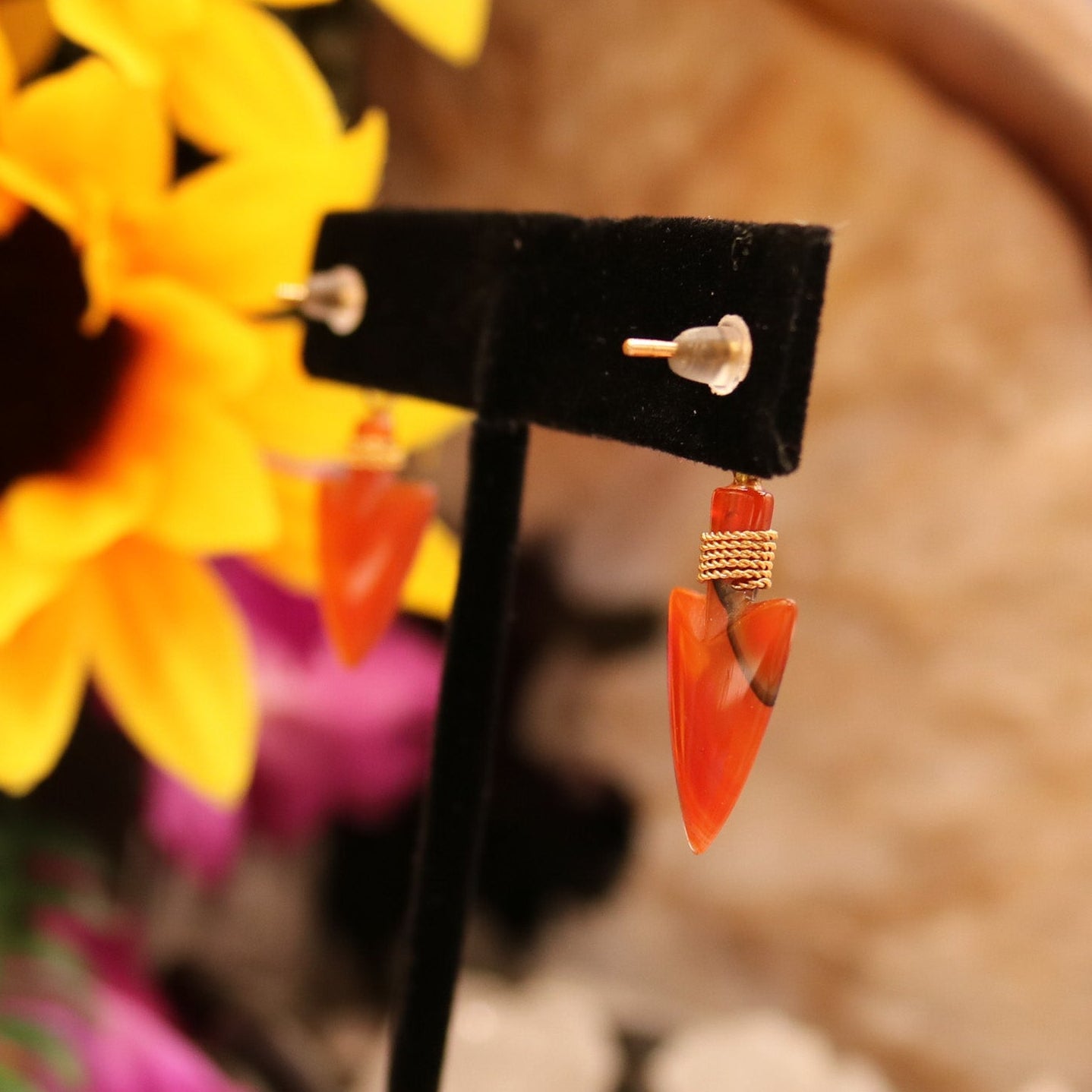 Carnelian Stone Arrowhead Dangle Earrings