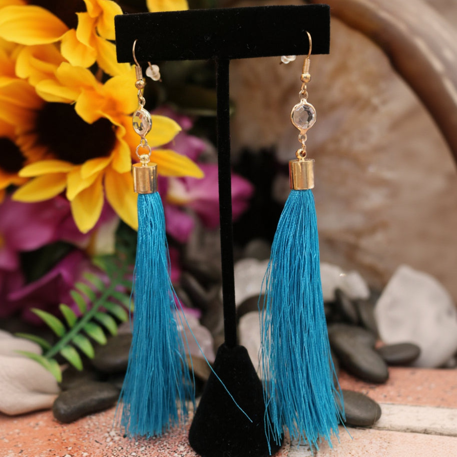 Wonderful Blue Fringe Dangle Earrings