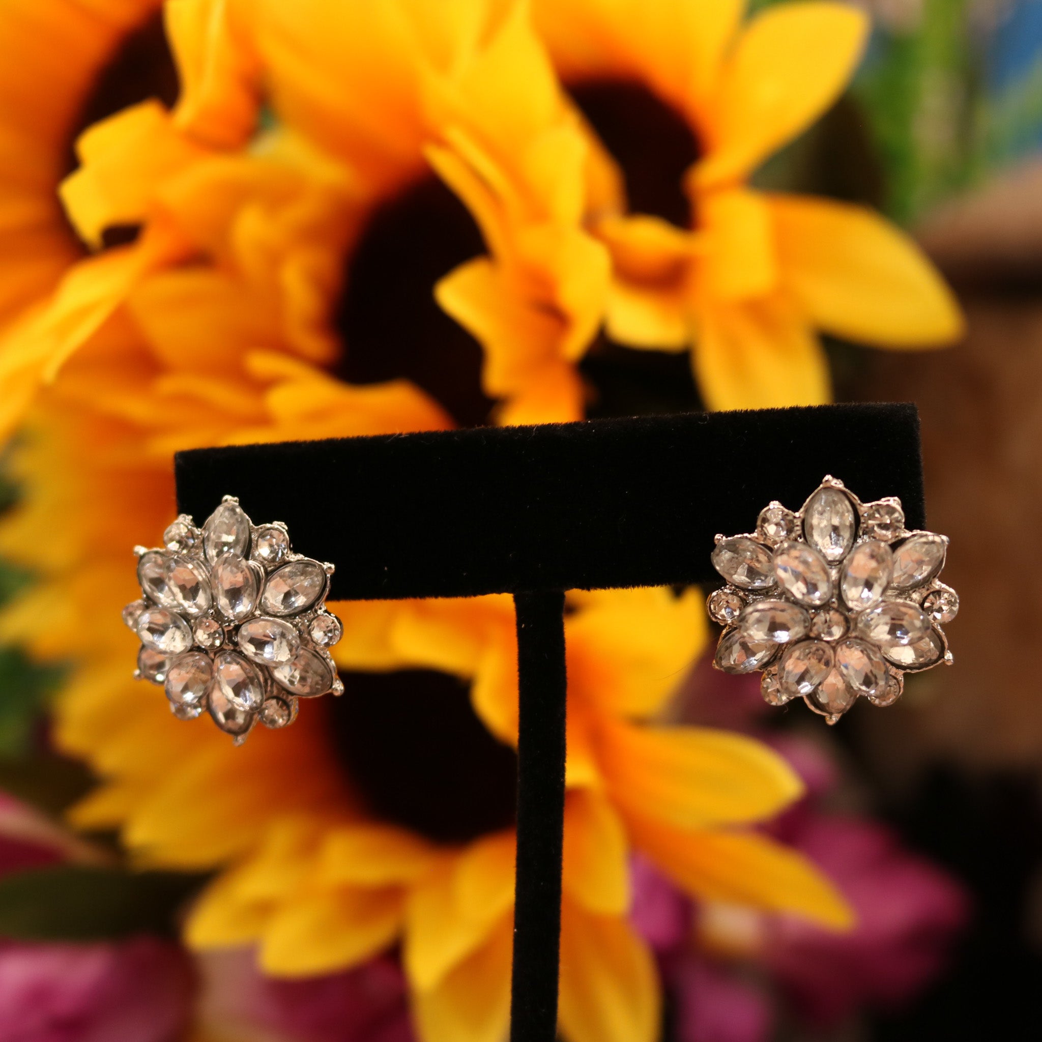 Rhinestone Flower Stud Earrings