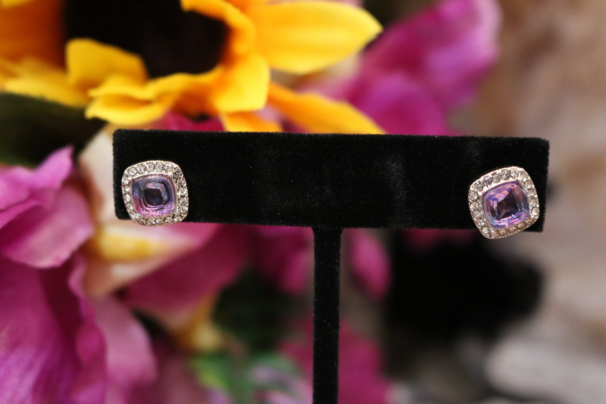 Purple Rhinestone Stud Earrings