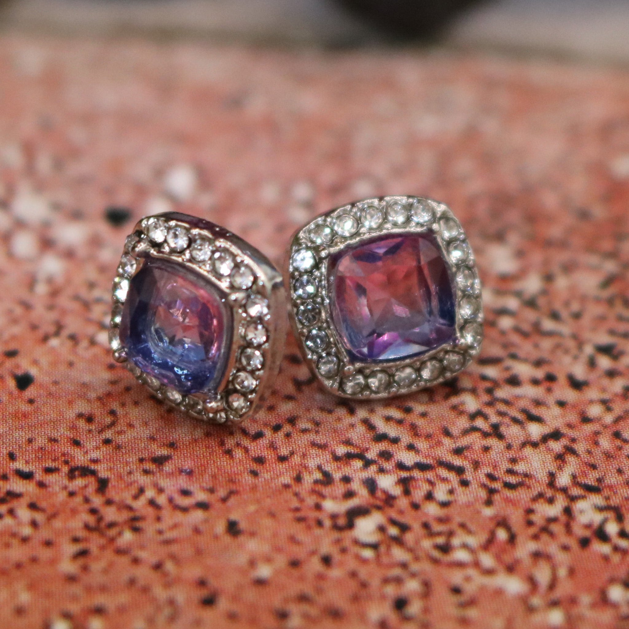 Purple Rhinestone Stud Earrings