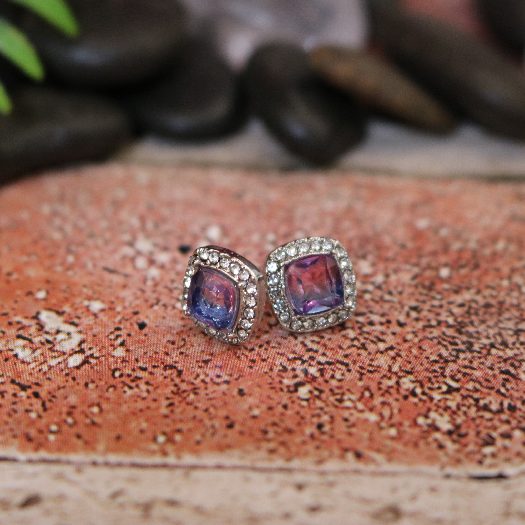 Purple Rhinestone Stud Earrings
