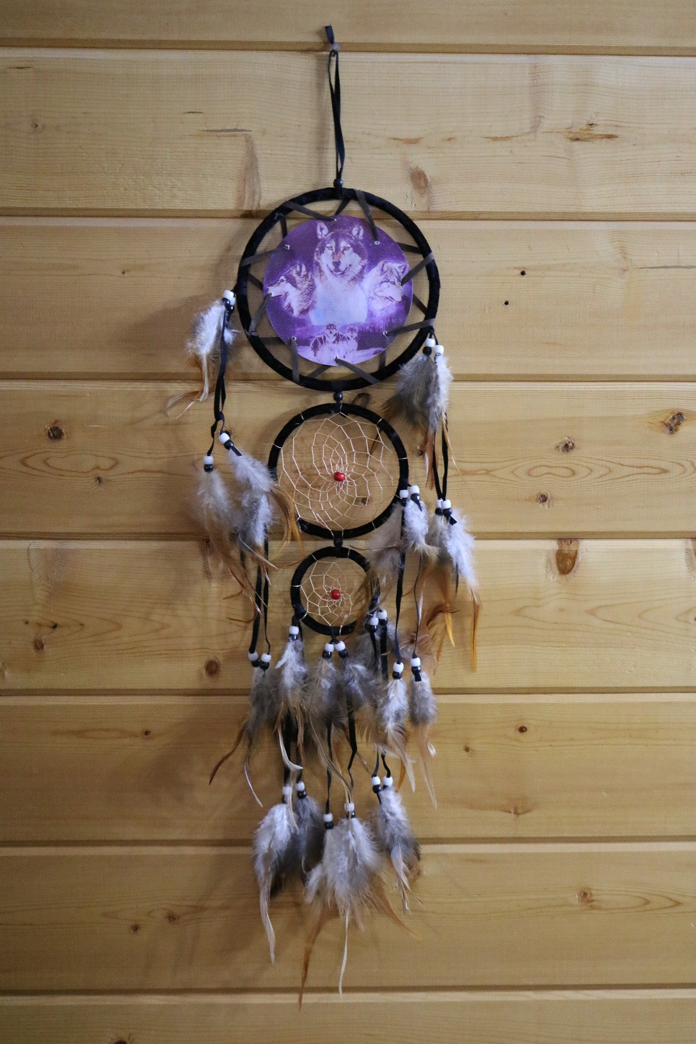 Boho Beaded Wolf Handmade Dream Catcher