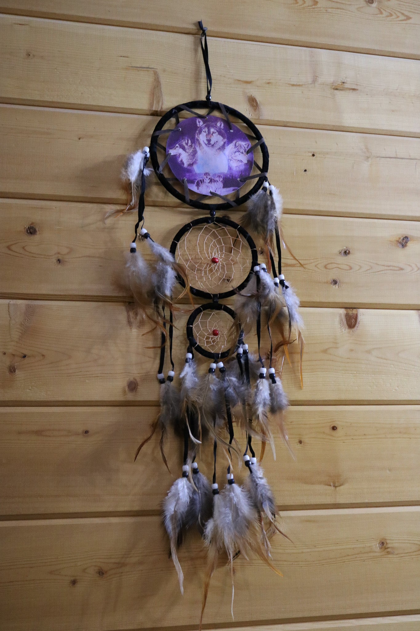 Boho Beaded Wolf Handmade Dream Catcher