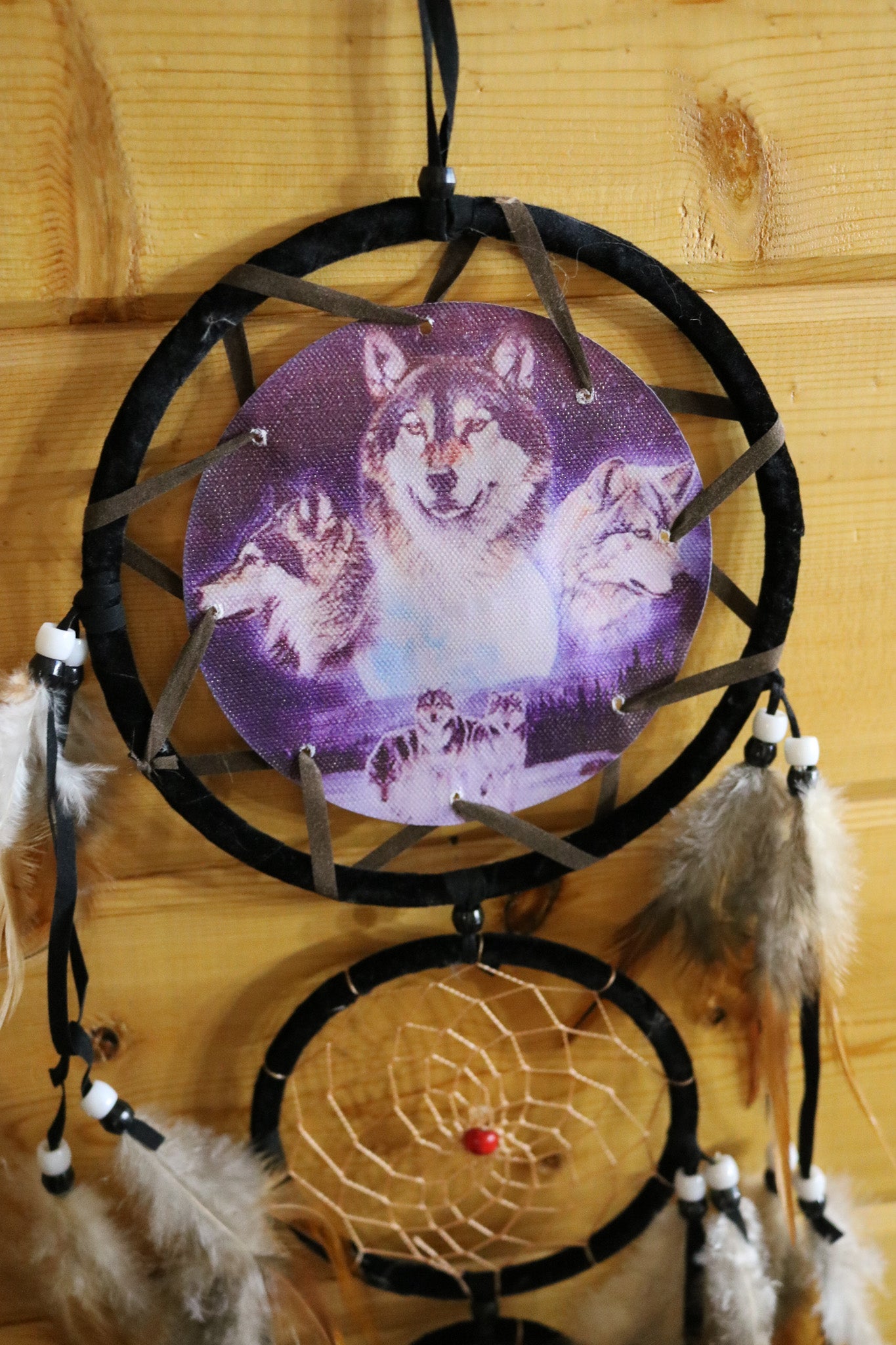 Boho Beaded Wolf Handmade Dream Catcher