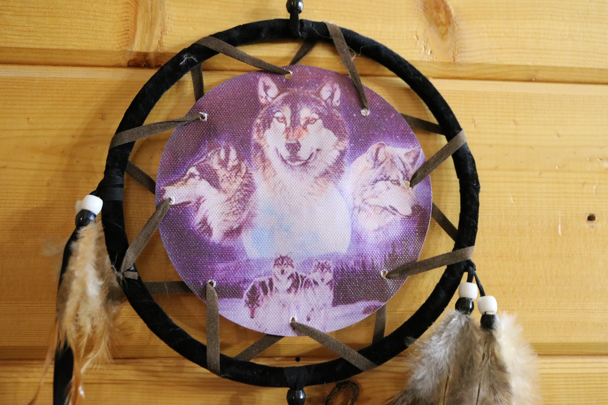 Boho Beaded Wolf Handmade Dream Catcher