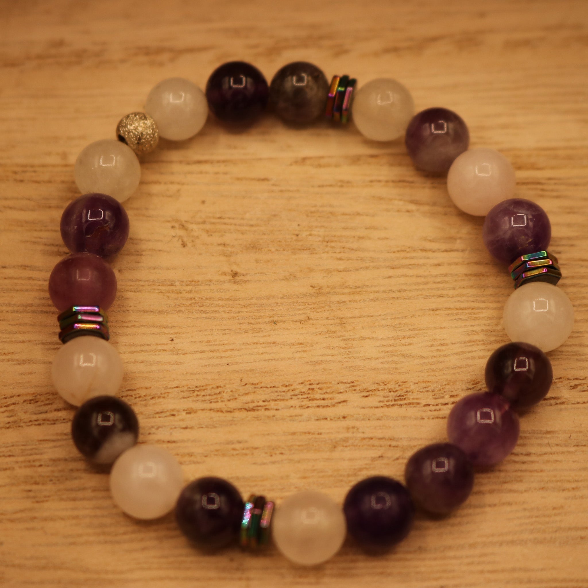 Rose Quartz and Amethyst Elastic Bracelet