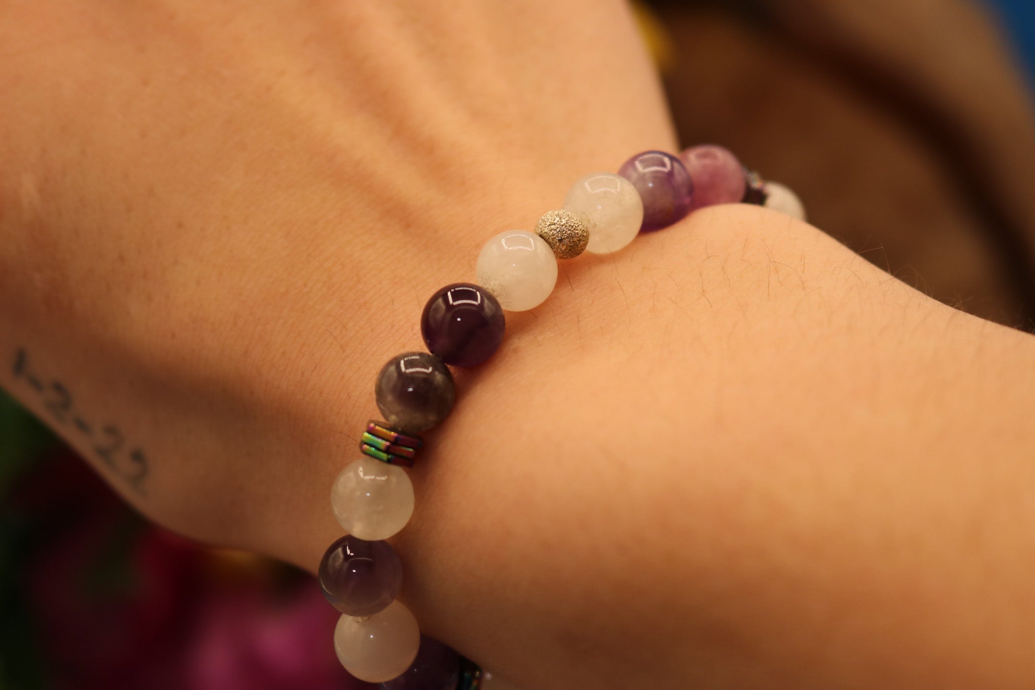 Rose Quartz and Amethyst Elastic Bracelet