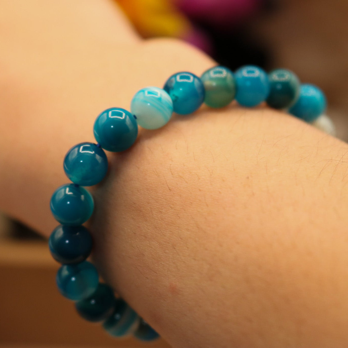 Bright Blue Agate Stone Beaded Stretchy Bracelet
