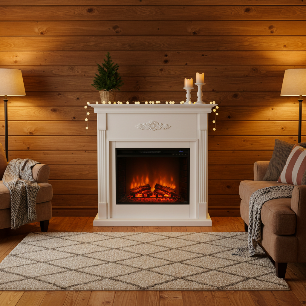 Southern Enterprises Ivory Electric Fireplace with Remote Control