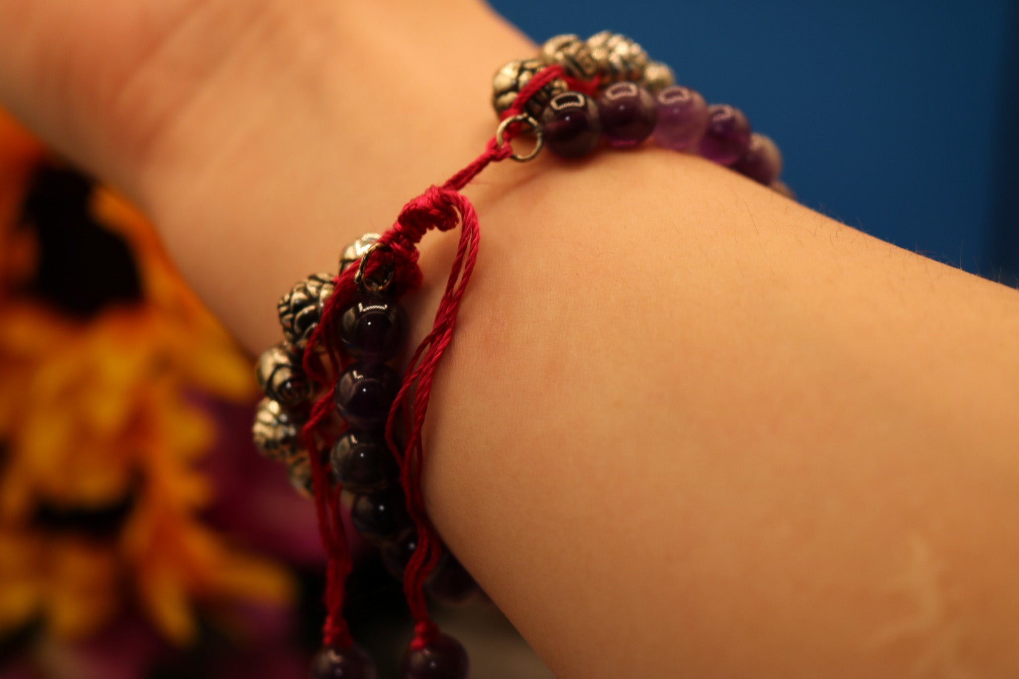 Amethyst and Rose Bead Two-Layered Adjustable Bracelets