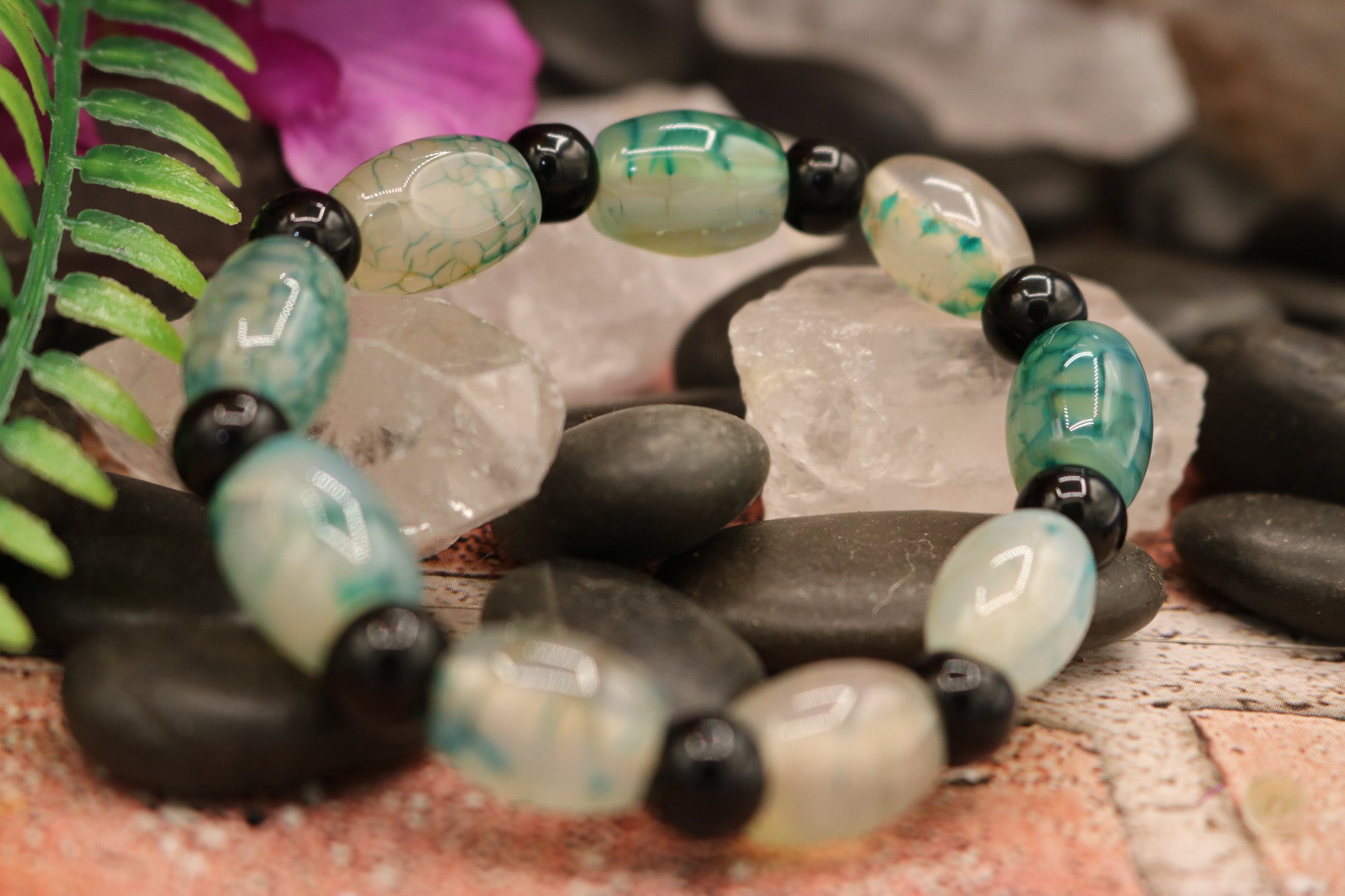 Elegant Black Beads with Colored Beads Stretch Bracelet