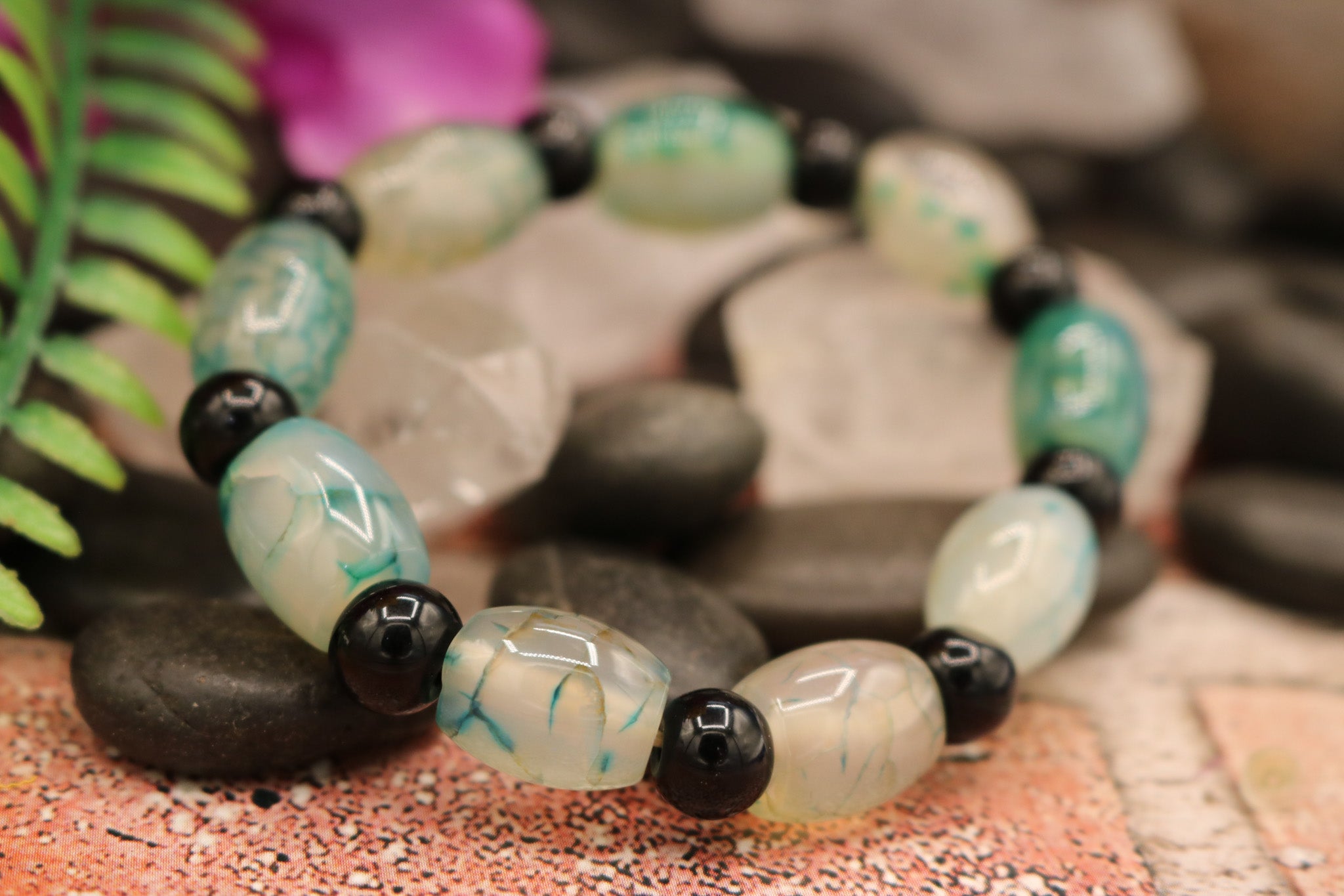 Elegant Black Beads with Colored Beads Stretch Bracelet
