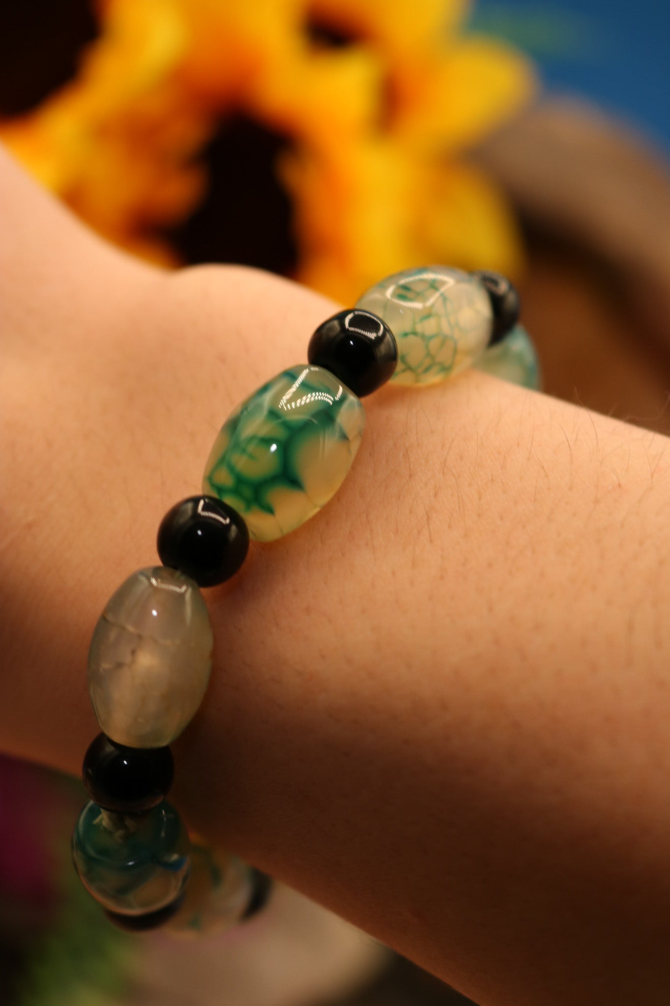 Elegant Black Beads with Colored Beads Stretch Bracelet