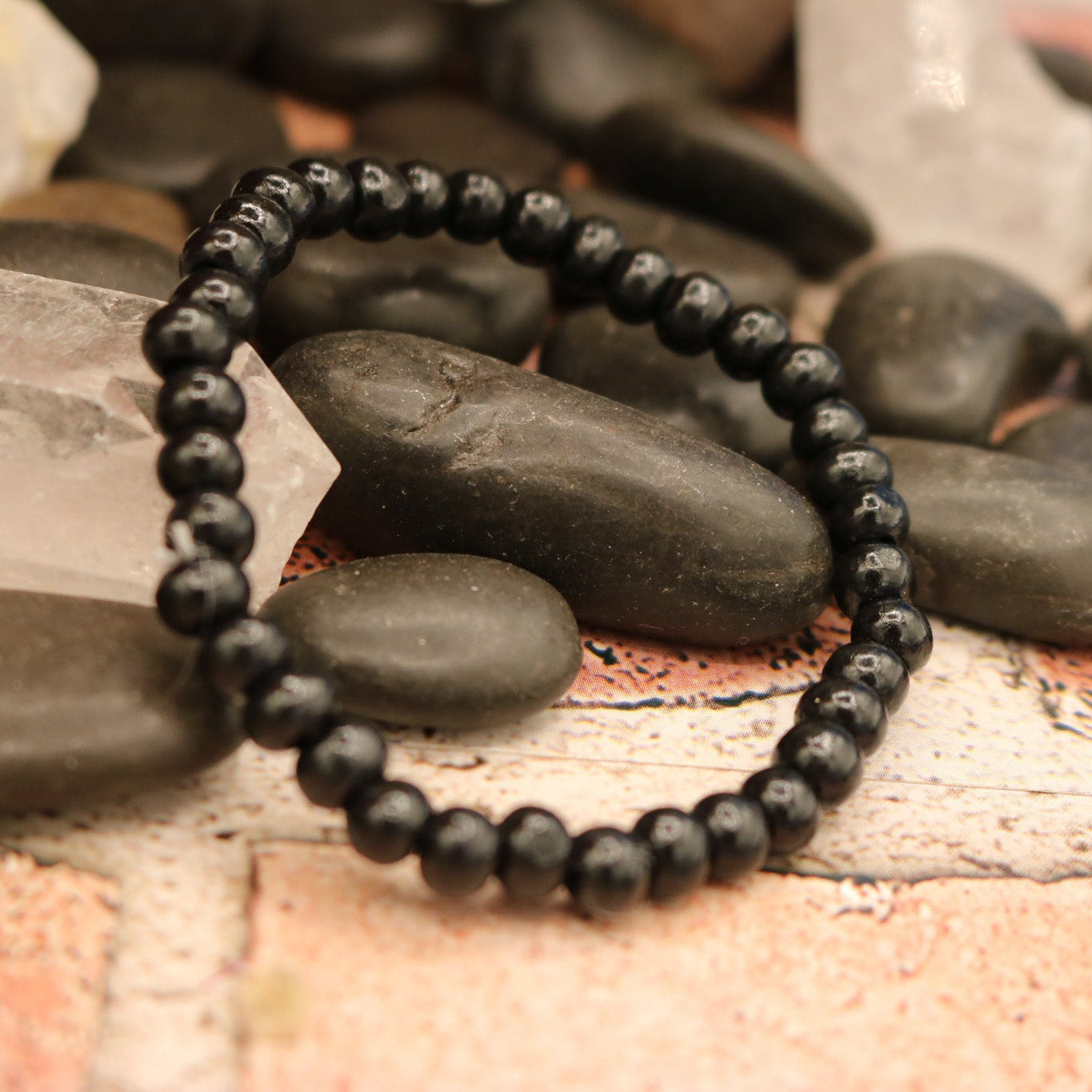 Black Wooden Beaded Elastic Bracelet