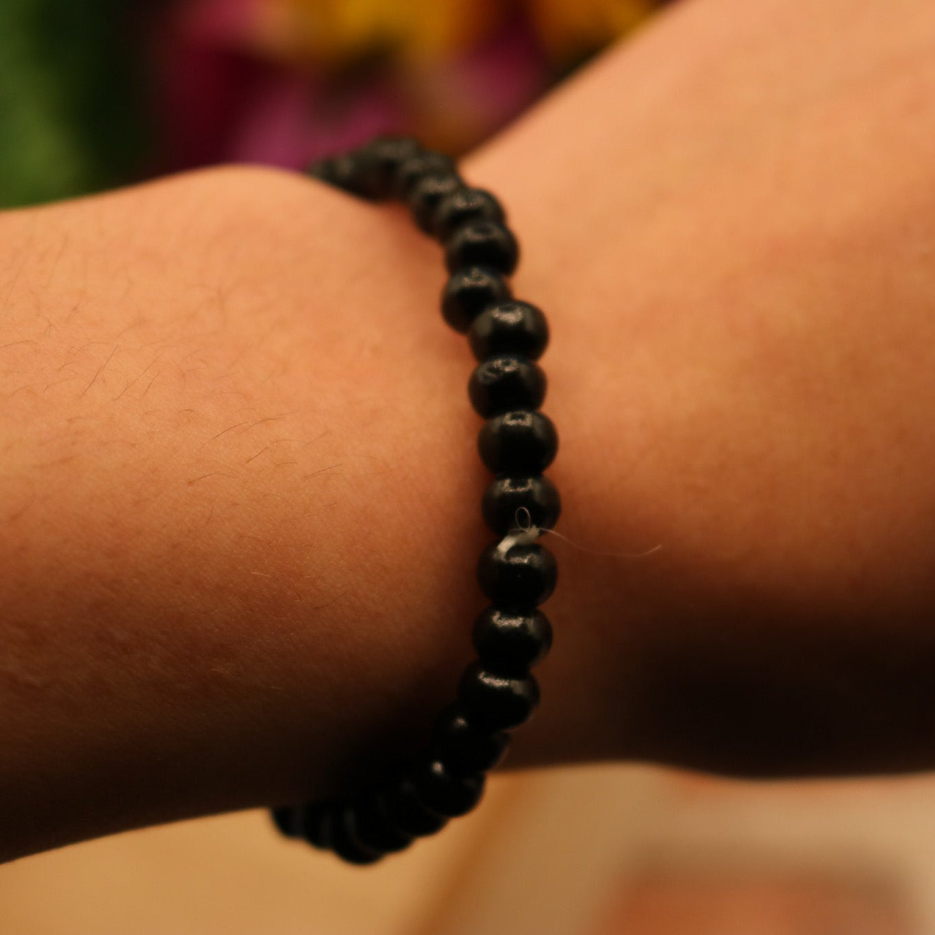 Black Wooden Beaded Elastic Bracelet