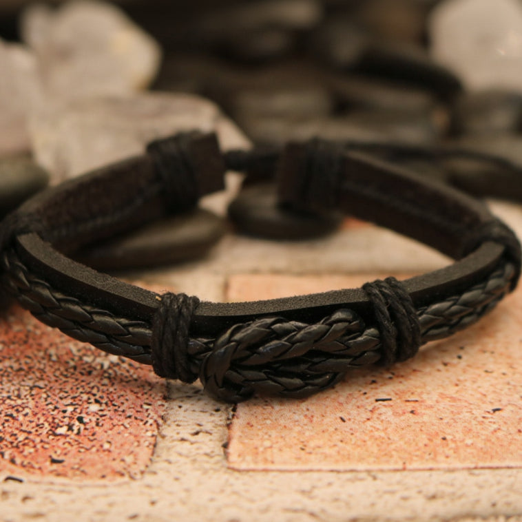 Black Leather Adjustable Knot Bracelet