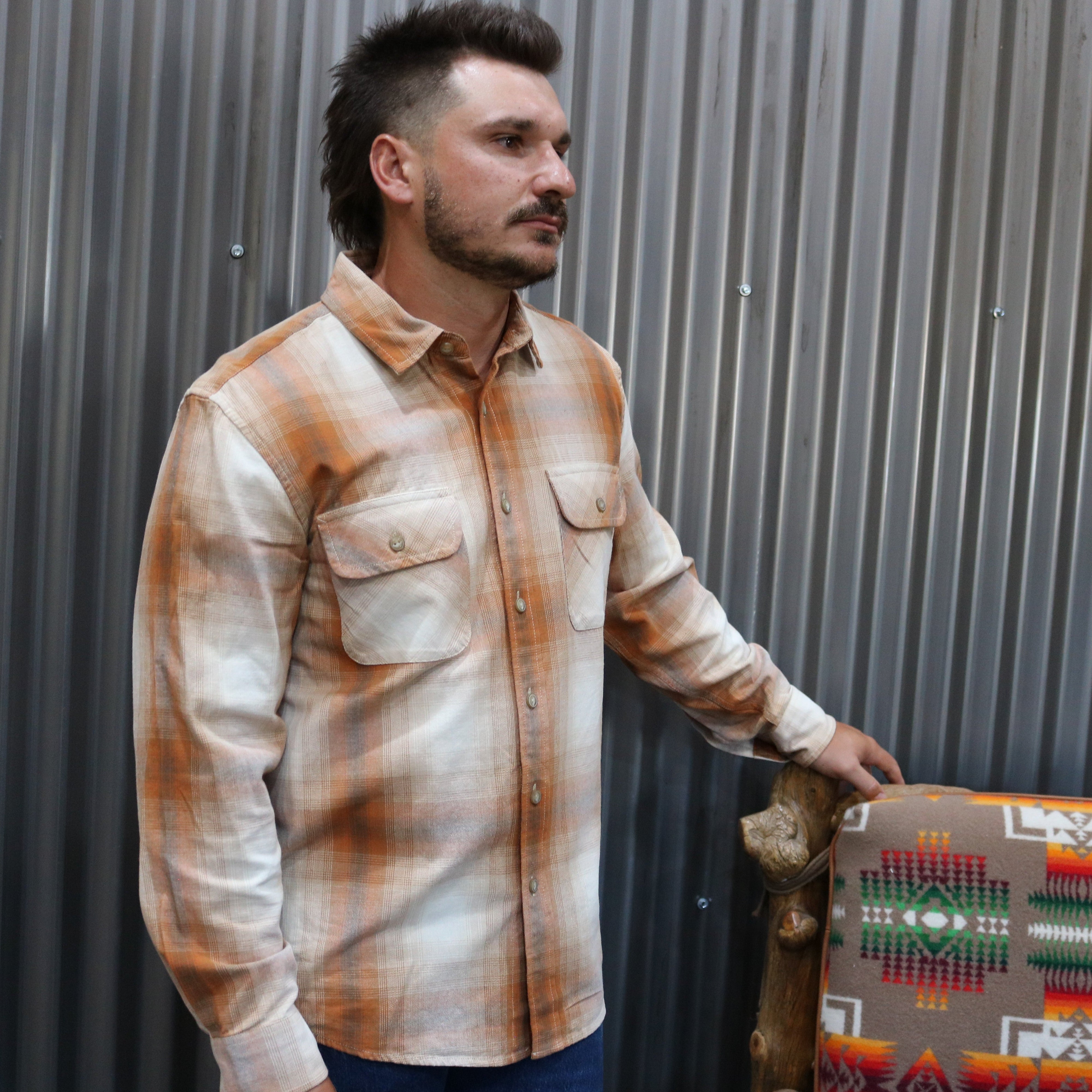 Pendleton Beach Shack Ivory/Copper/Rust Ombre Plaid Button-up Shirt