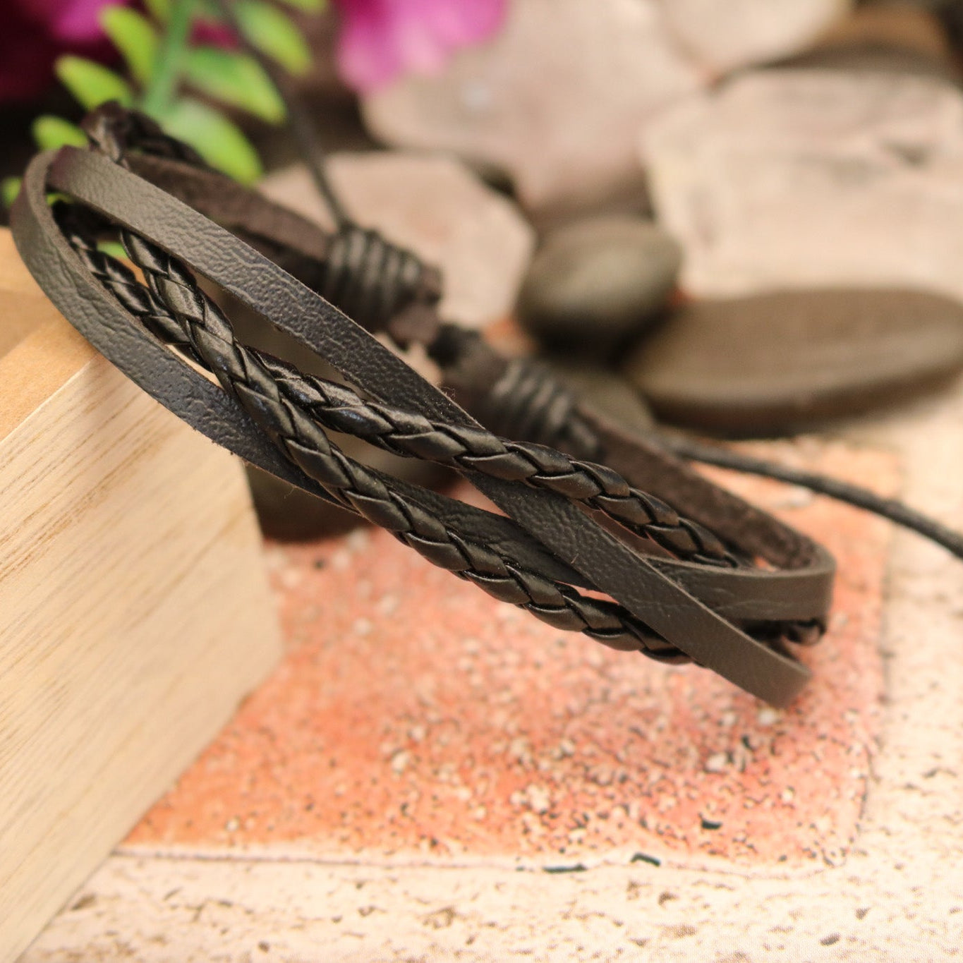 Black Leather Adjustable Bracelet