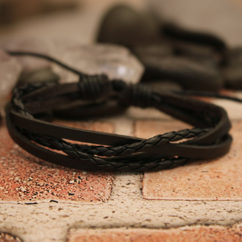 Black Leather Adjustable Bracelet