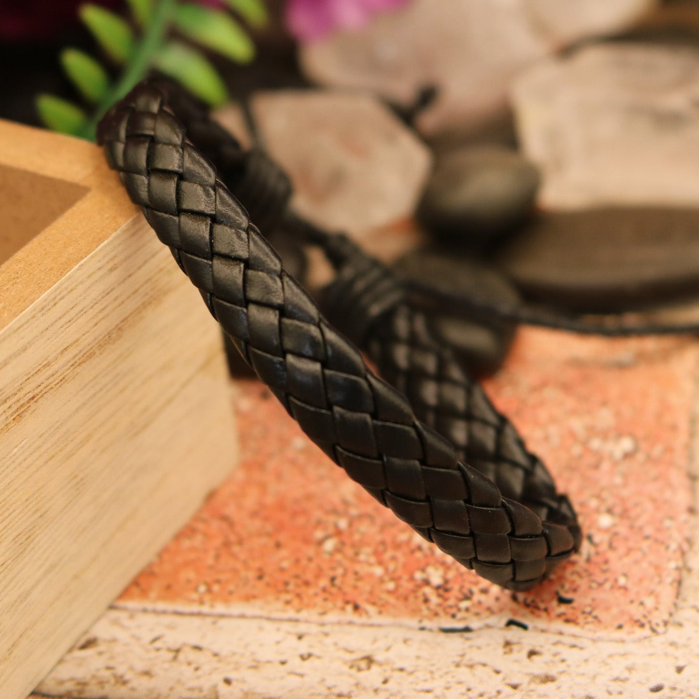 Entwine Black Leather Adjustable Bracelet