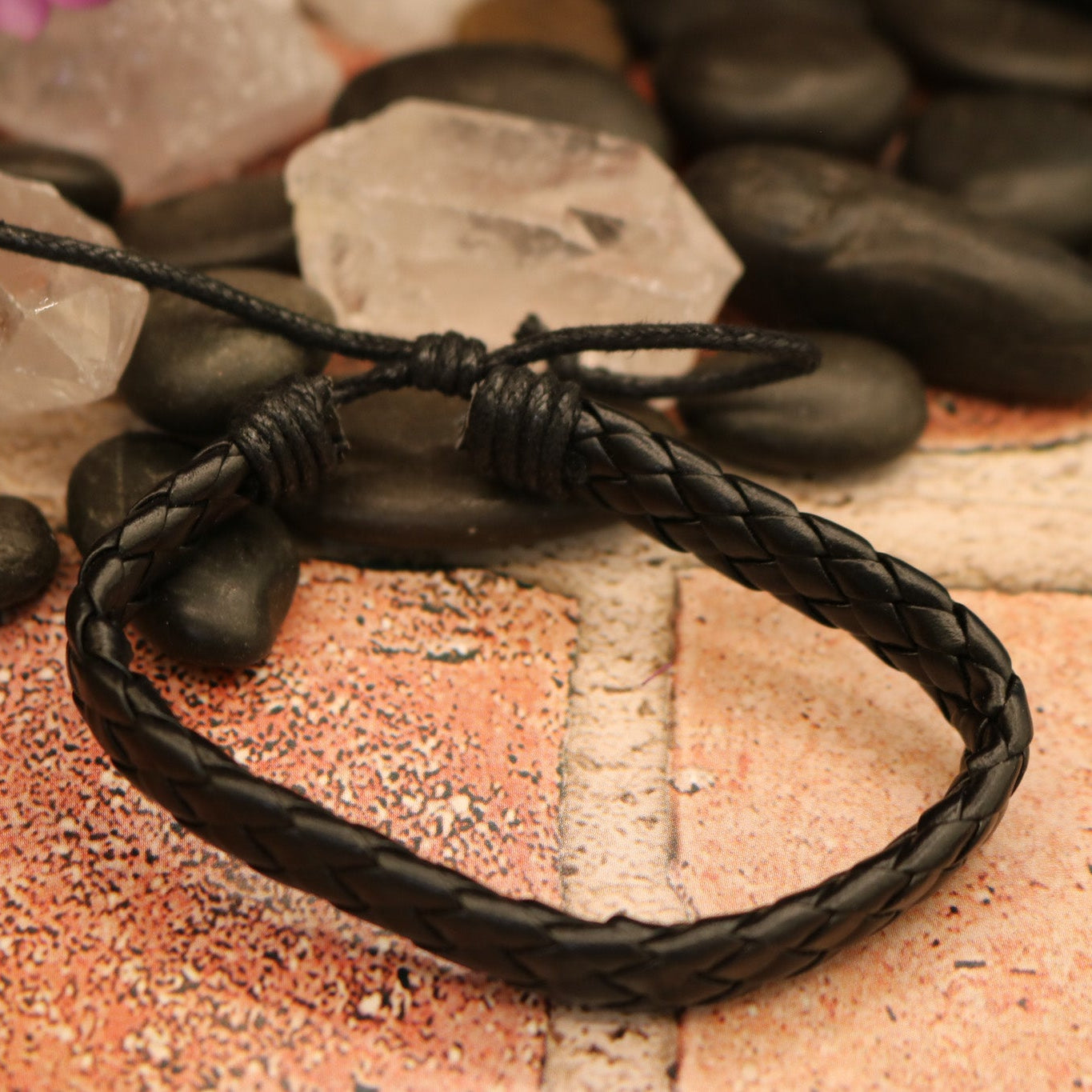 Entwine Black Leather Adjustable Bracelet